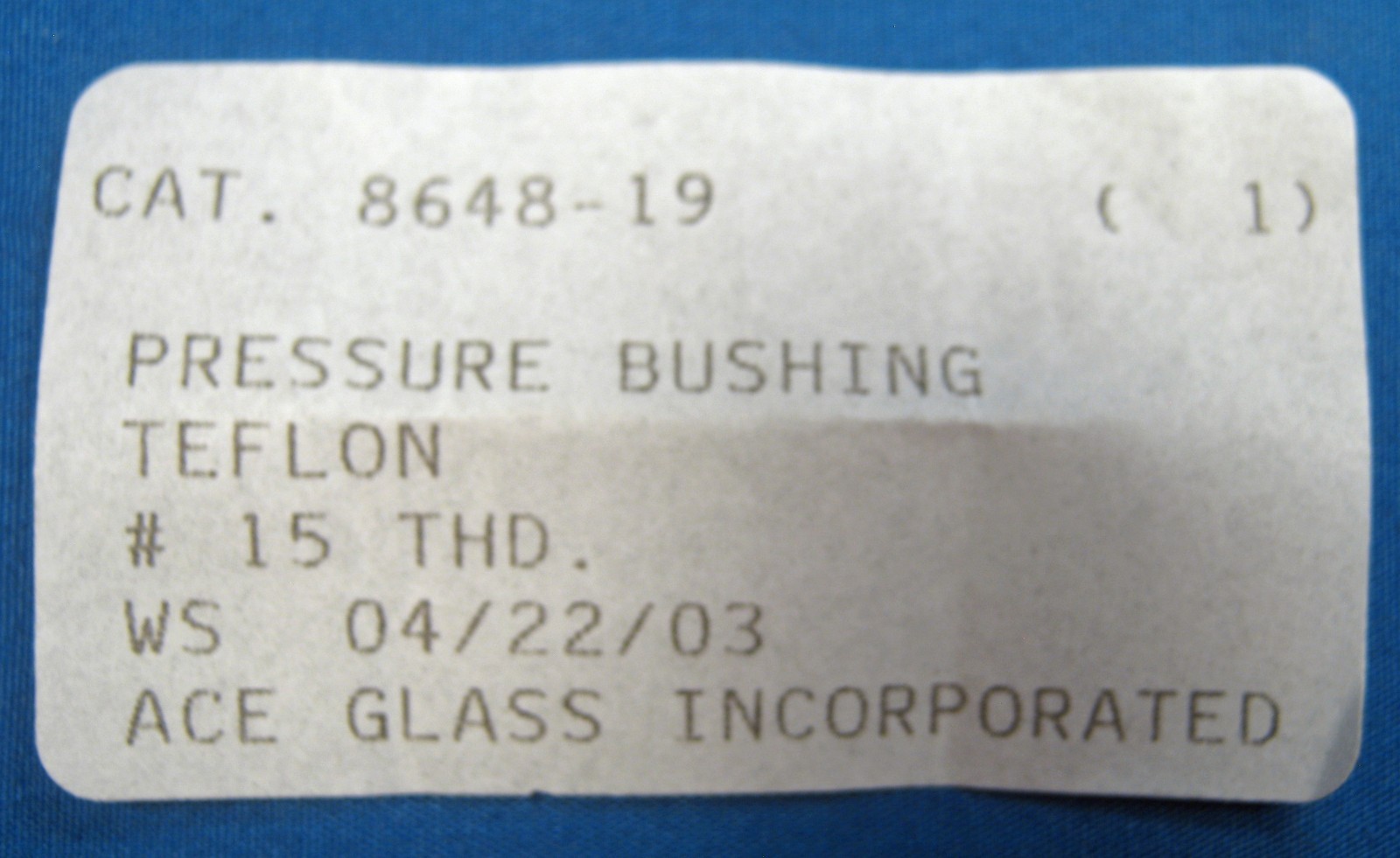 ACE TEFLON PRESSURE BUSHING #15 THREADS NEW OLD STOCK FREE SHIPPING 8