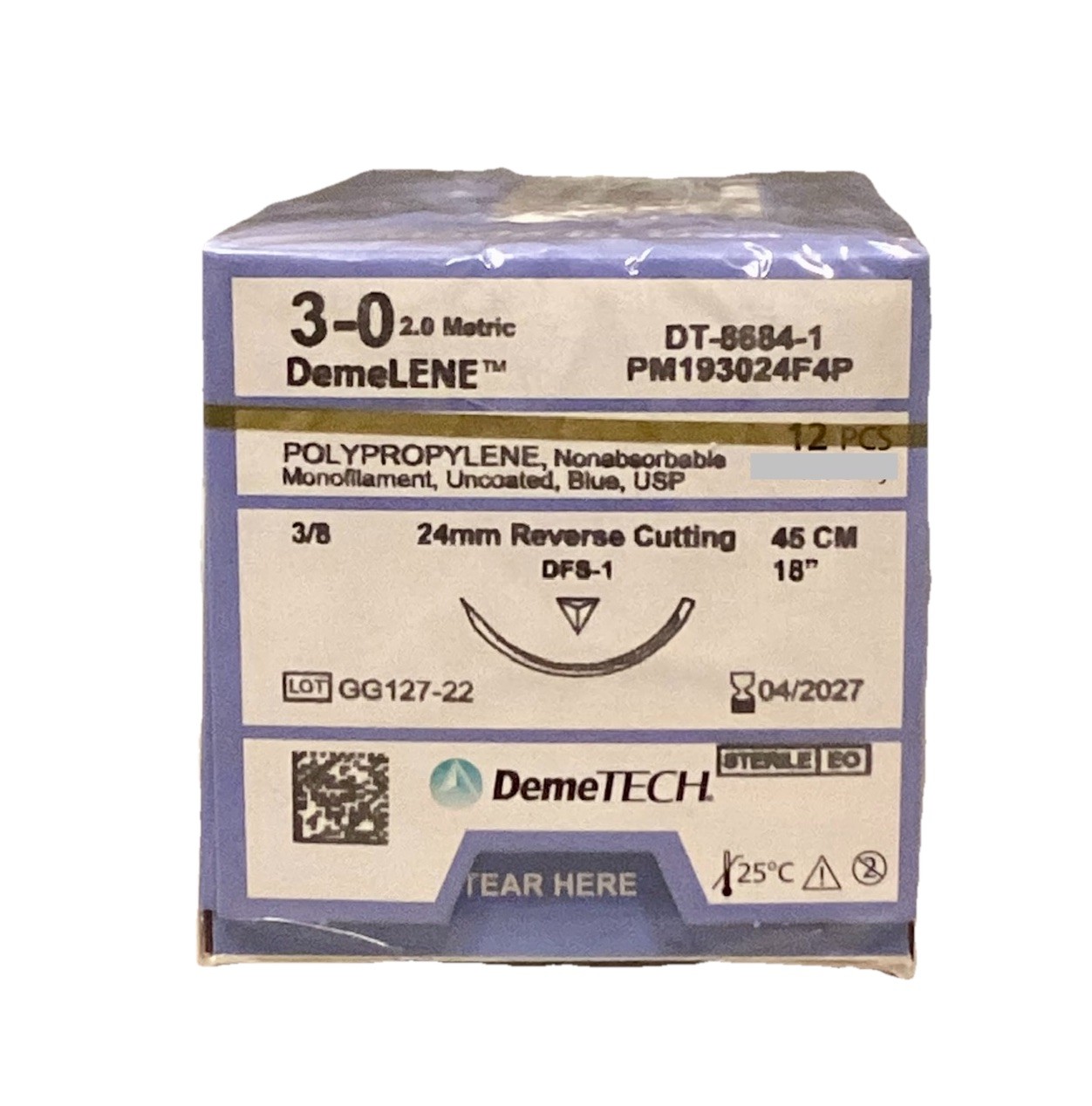 3-0 USP Polypropylene Sutures 18” DFS-1 24mm Reverse Cutting 3/8c EXP 04/2027