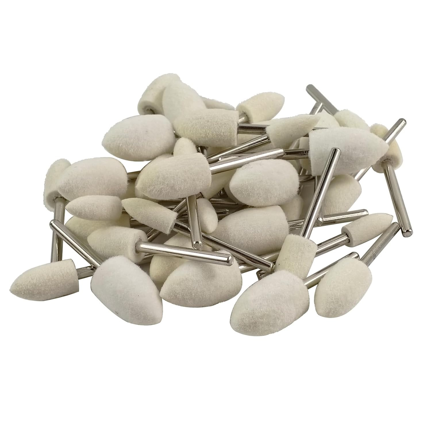 40 Pcs Bullet Shape Wool Polishing Bits – 1/8” Shank Wool Felt Buffing