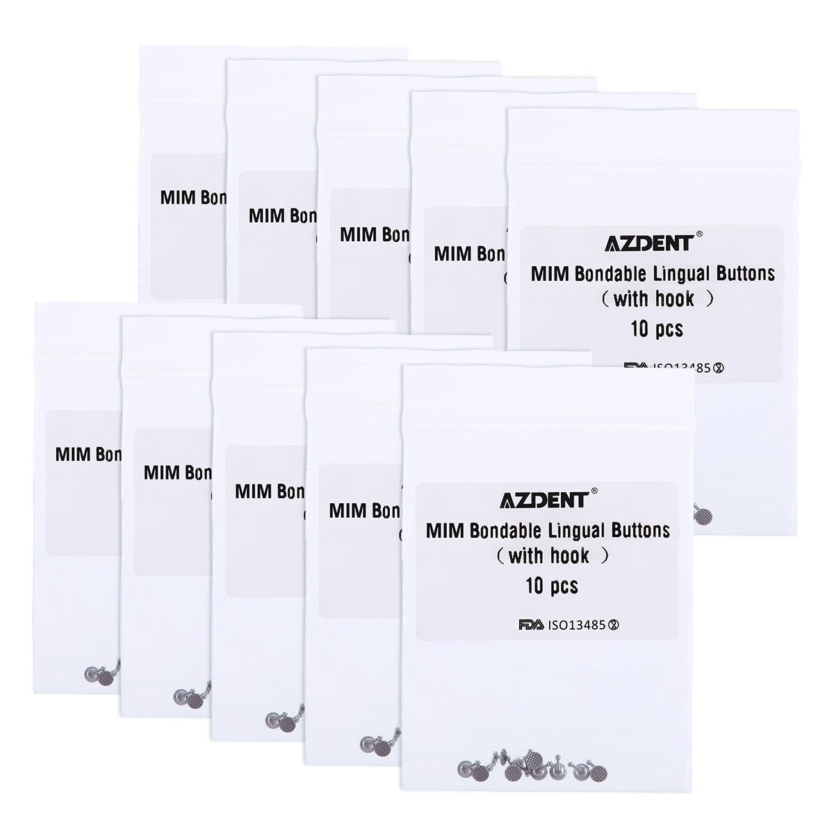 10pcs AZDENT Dental Orthodontic MIM Bondable Lingual Buttons w/ Hook Round Base
