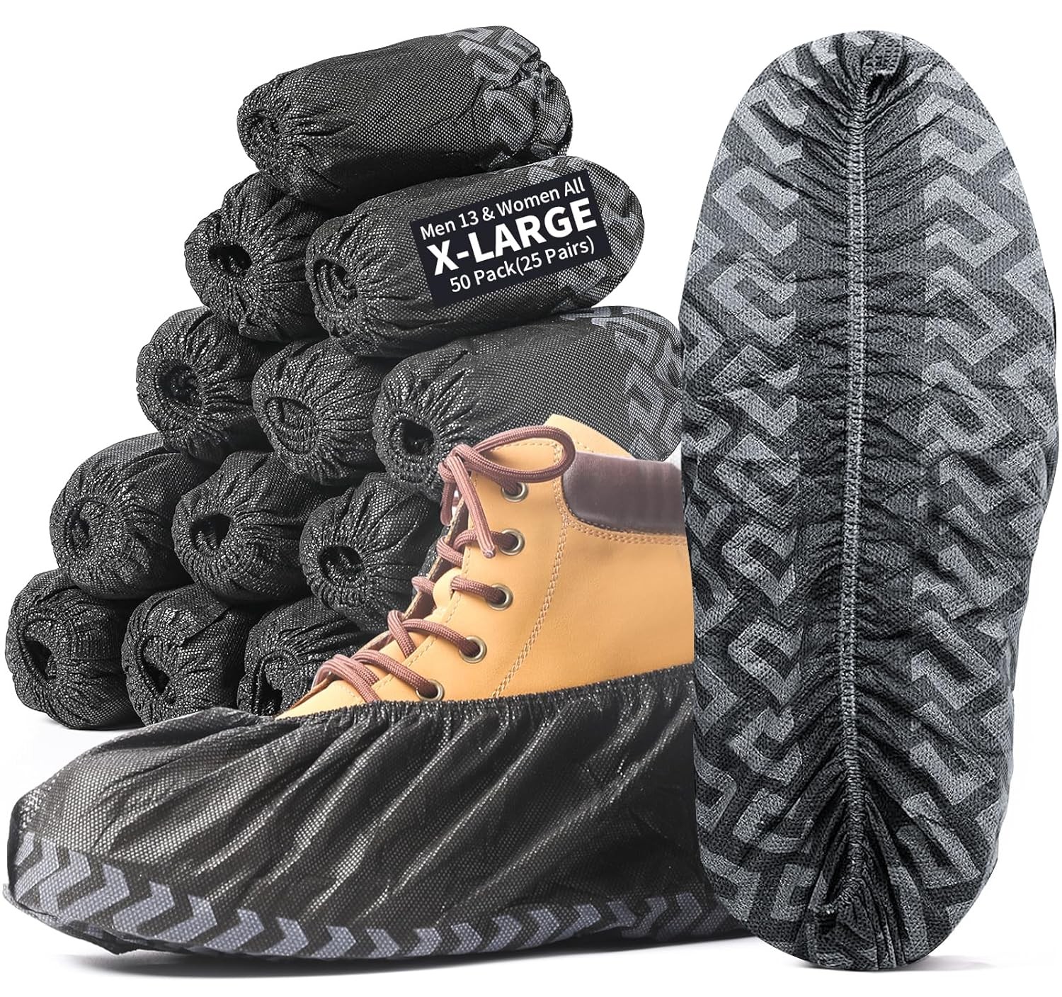 Black Disposable Non-Slip Shoe Covers 50 Pack Boot Covers Non Woven Fabric