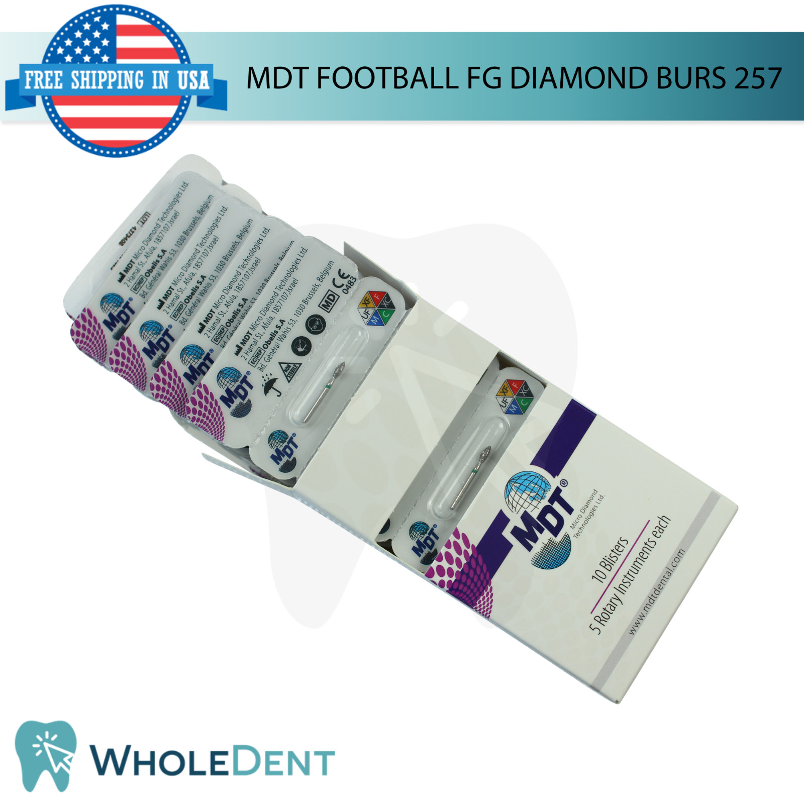 Dental MDT Football 257 FG Diamond Burs Bud Shape L20.0mm Contouring Restoration
