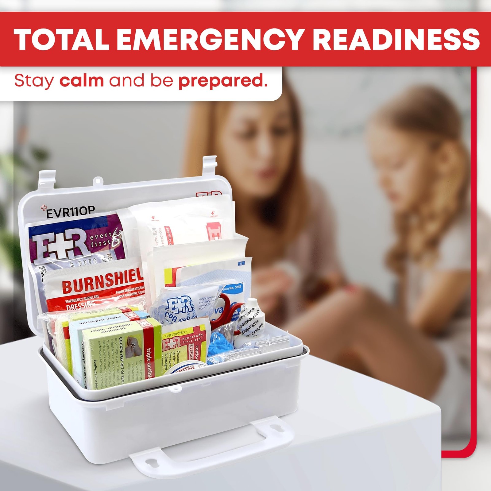 Ever Ready First Aid 10 Person Kit with Plastic Case, Type White