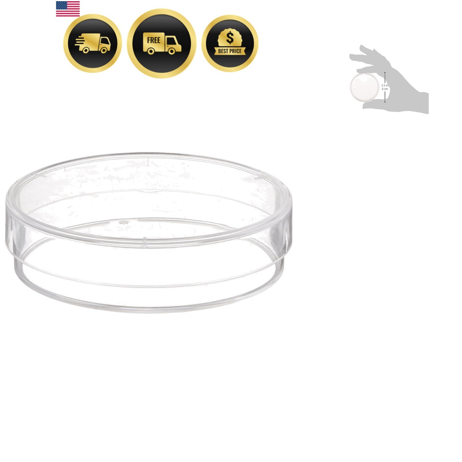 Petri Dish, Polystyrene, 60x15mm, 3 Vents, E.O. Sterile, , Pack of 10