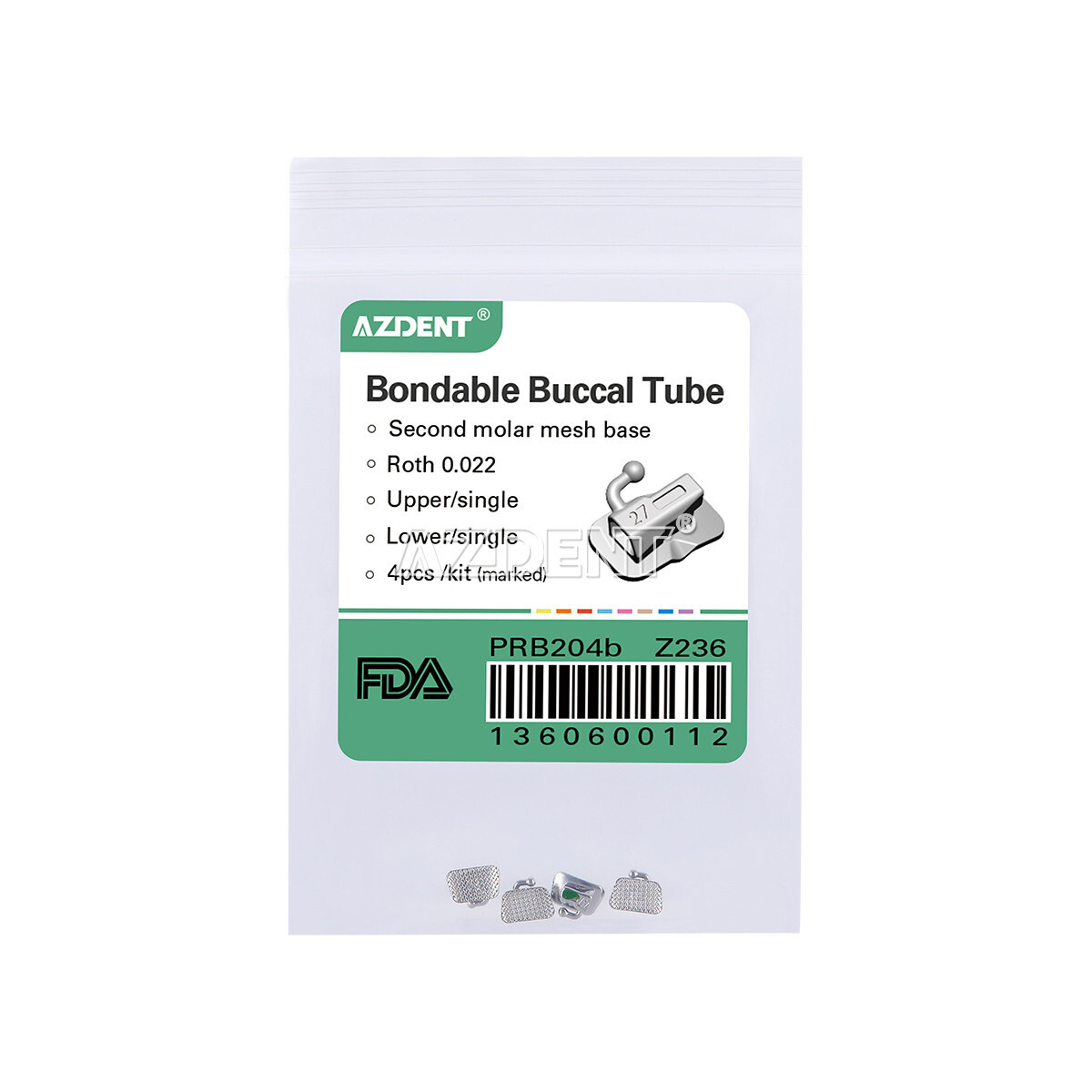 10bags AZDENT Tubos bucales ortodoncia dental Roth 022 2do molar adherible