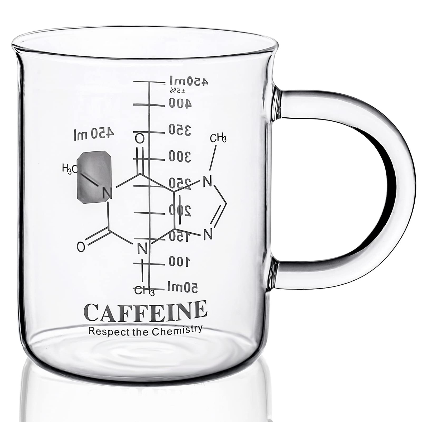 Caffeine Beaker Mug, Chemistry Coffee Mug 16 oz 1 Count (Pack of 1), Clear