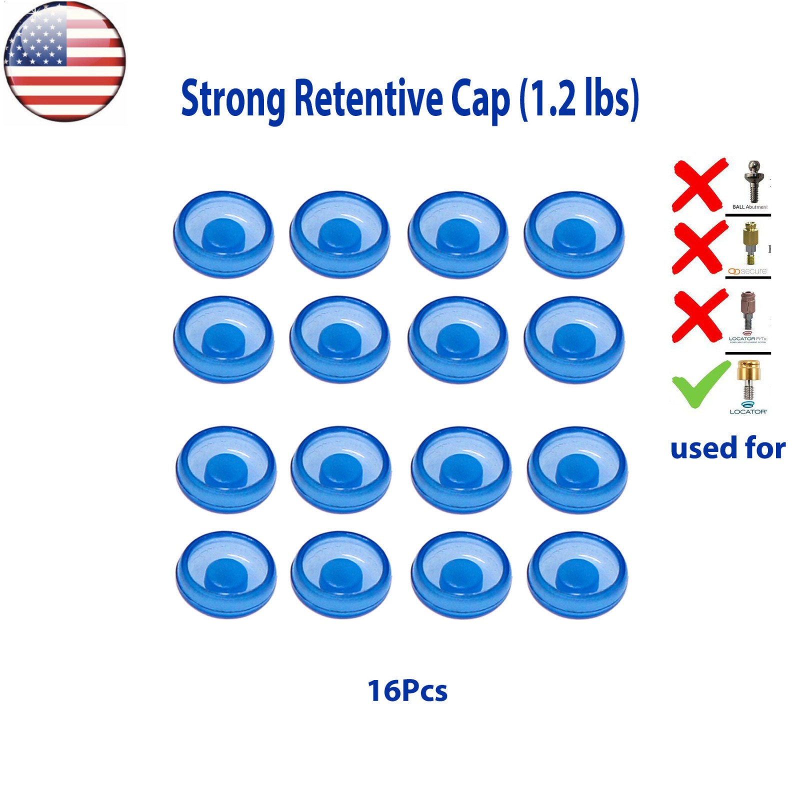 US 1.2lbs Strong Retentive Overdenture Male Caps Blue Xtra-Soft Retentive Cap