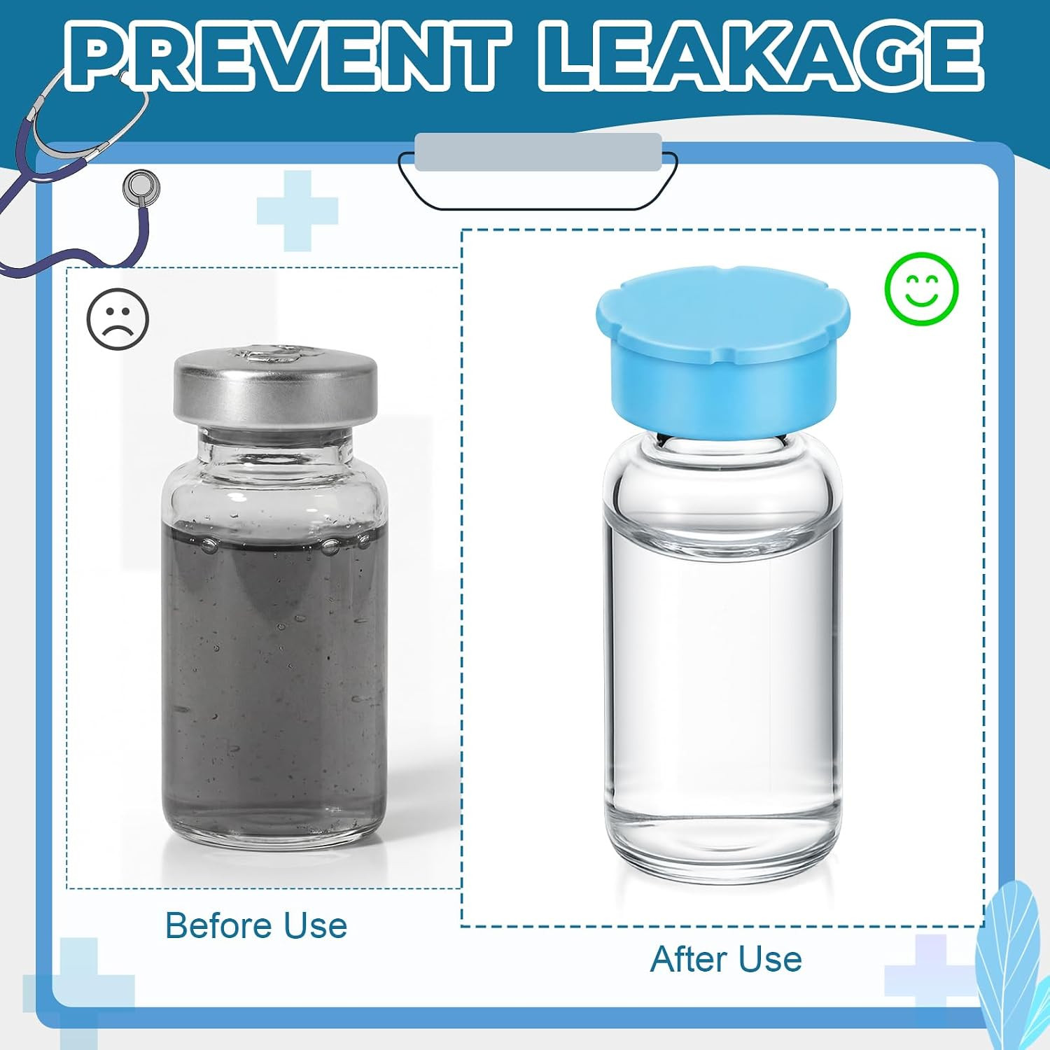21 Pack Glass Vial Protective Vial Caps 3Ml & 5-100Ml Reusable Silicone Peptide