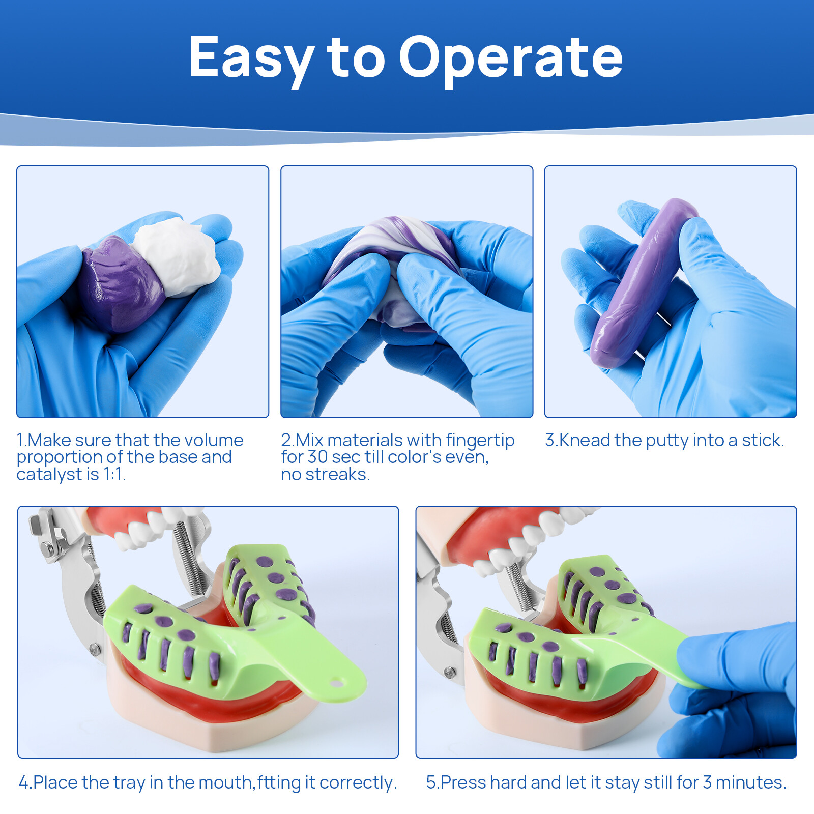 JMU Dental Putty Fast/Normal Set Impression Material 400g Base+400g Catalyst