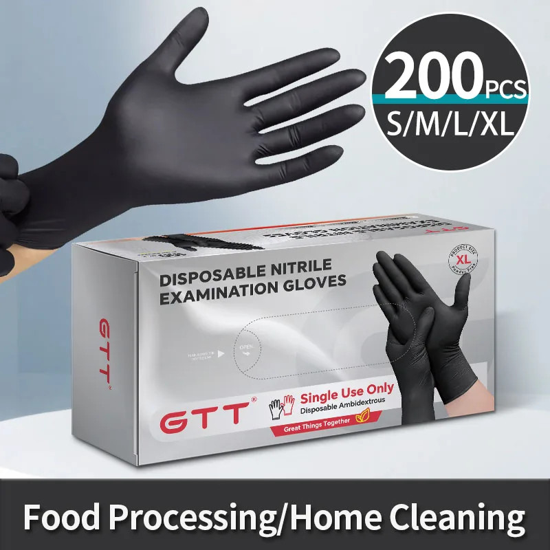 100/200/400/800Pcs Black Nitrile Examine Gloves Disposable 5MIL Medical Latex-Fr