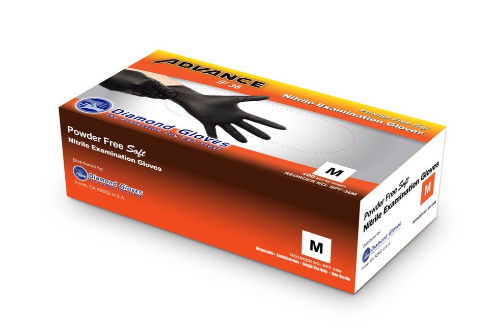 Black Nitrile Exam Gloves 3.5-4.0 Mil Powder Free Latex Free Textured 100pcs