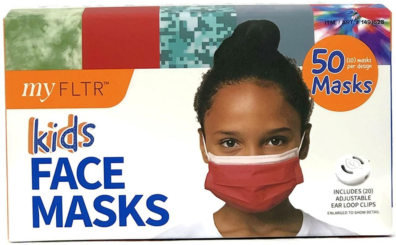 NIOB FLTR Kids General Use Face Mask, 50 Masks Includes 20 Adjustable Ear Loops.
