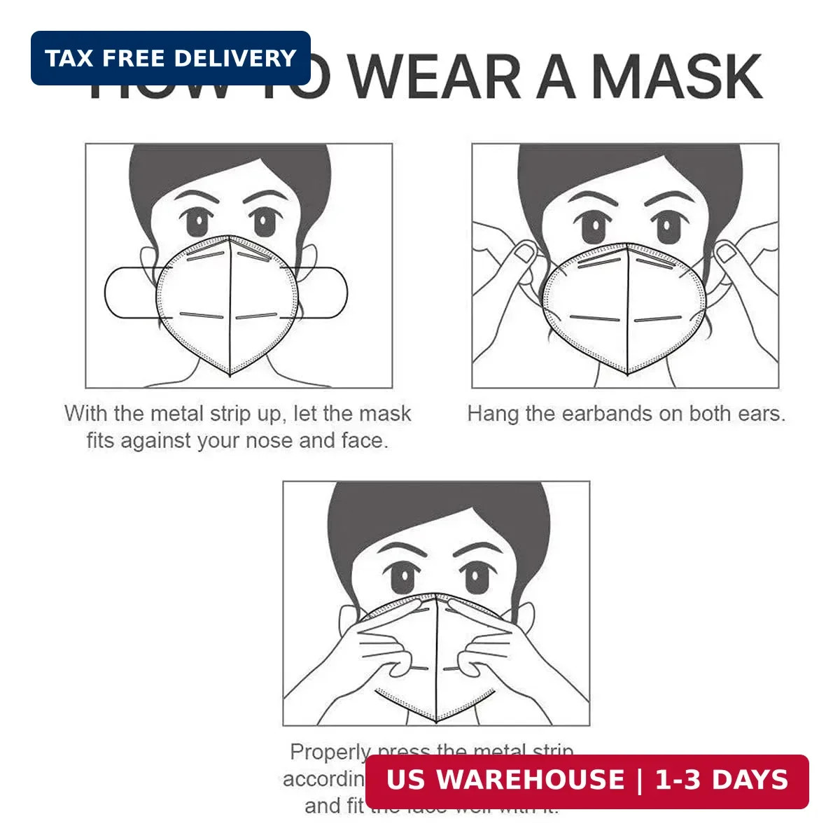 KN95 Face Masks 100 Pack 5-Ply Breathable Cup Dust Disposable Masks For Adults