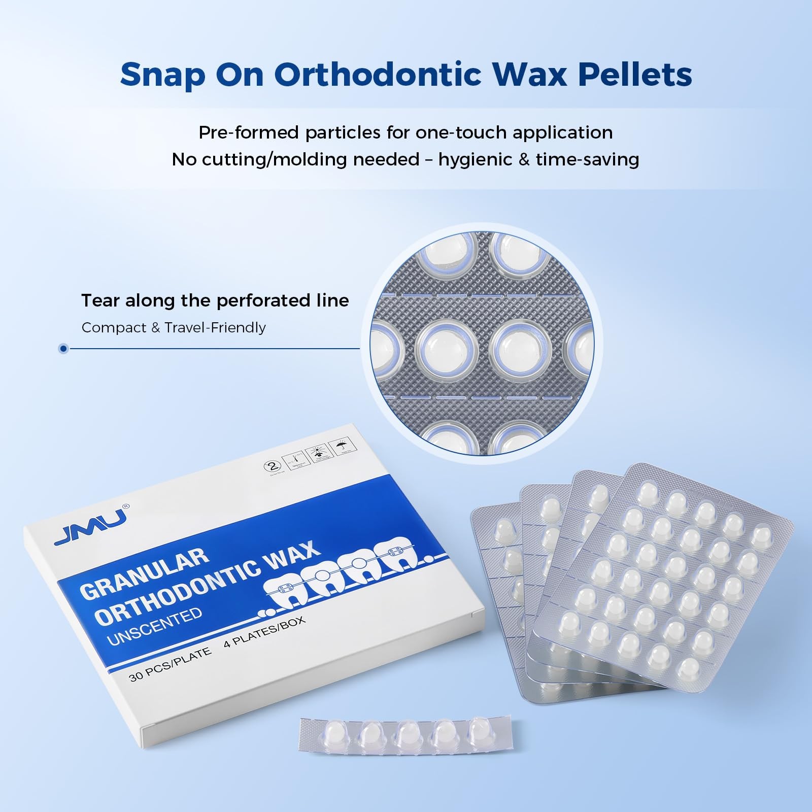 JMU Orthodontic Wax for Braces Relief, 120 Dental Dots with 120 Count