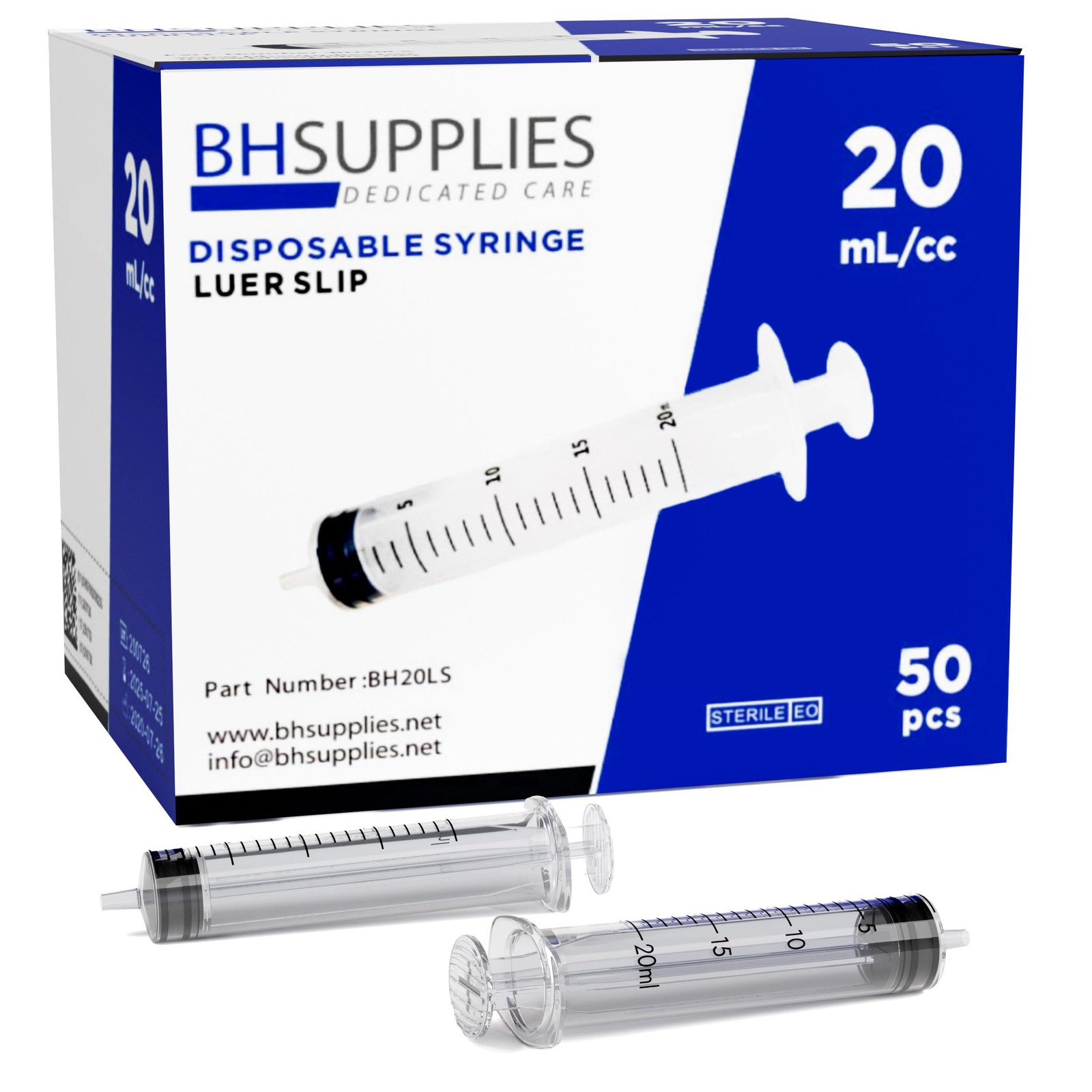 BH Supplies 20ml Luer Slip Tip Syringes (No Needle) – 50 Count (Pack of 1)