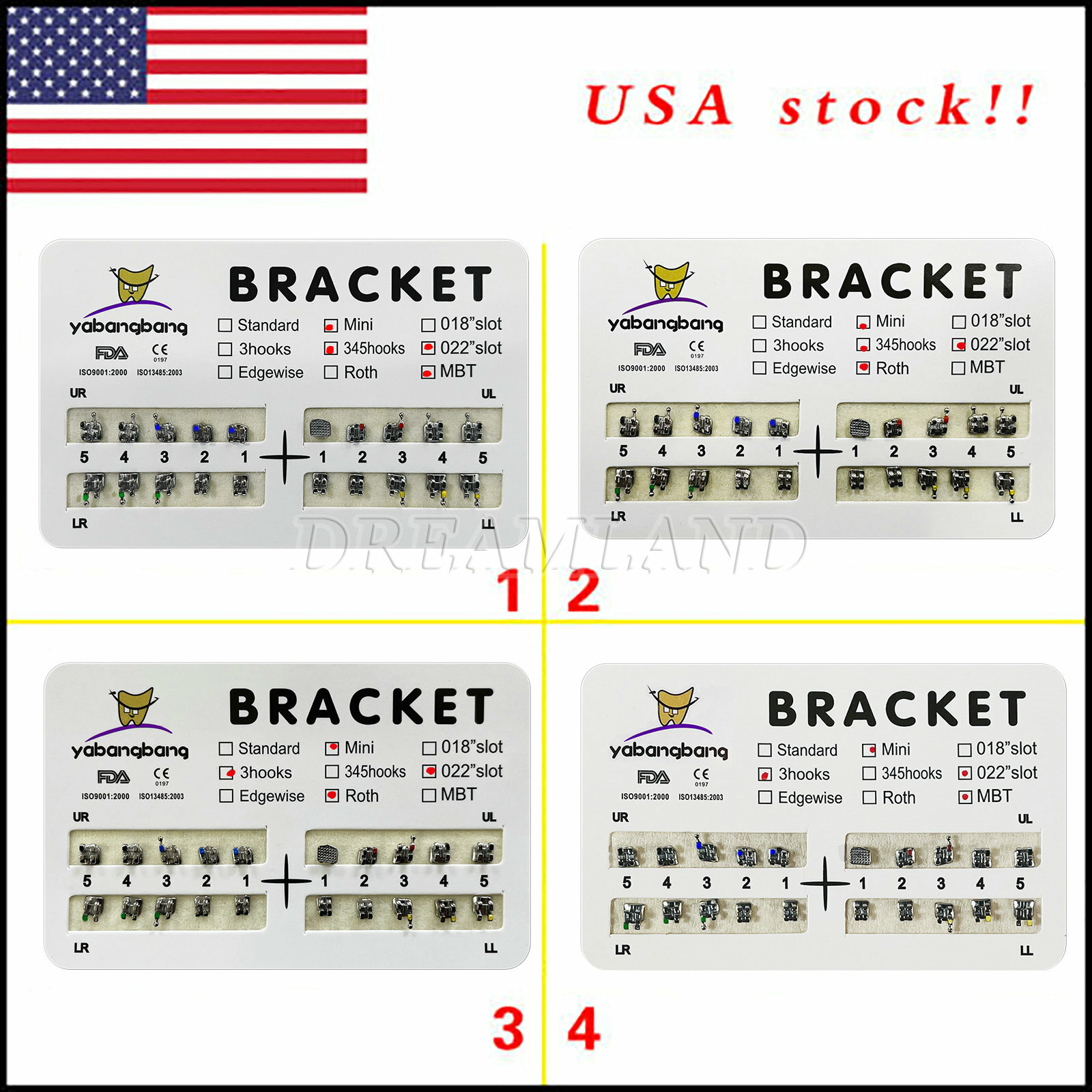 10-200Packs Standard/Mini Roth/MBT Slot.022 Orthodontic Brackets Braces AOR