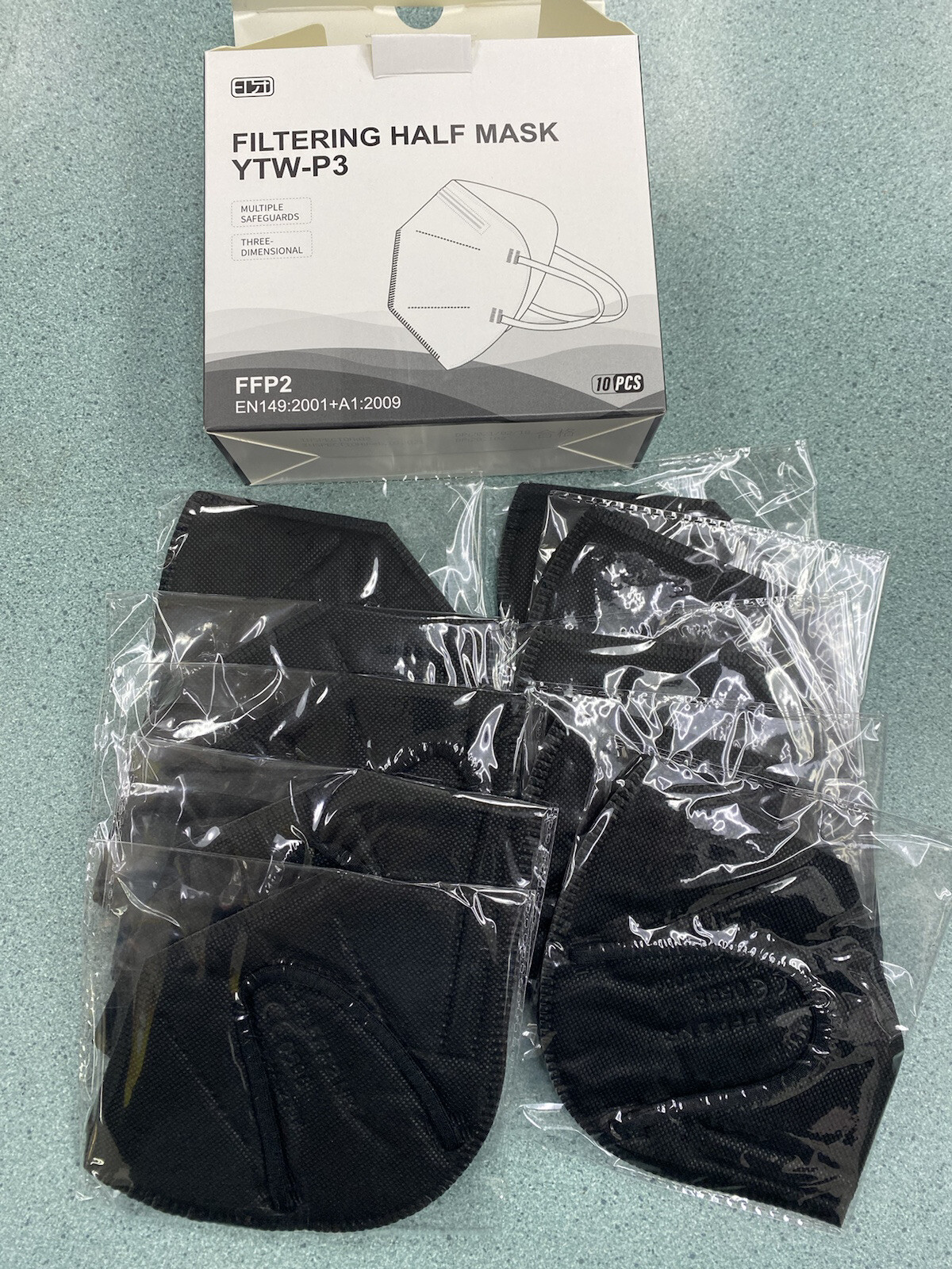Black disposable Kn95 face mask 50 Pcs, 3D,5 Layers,FFP2