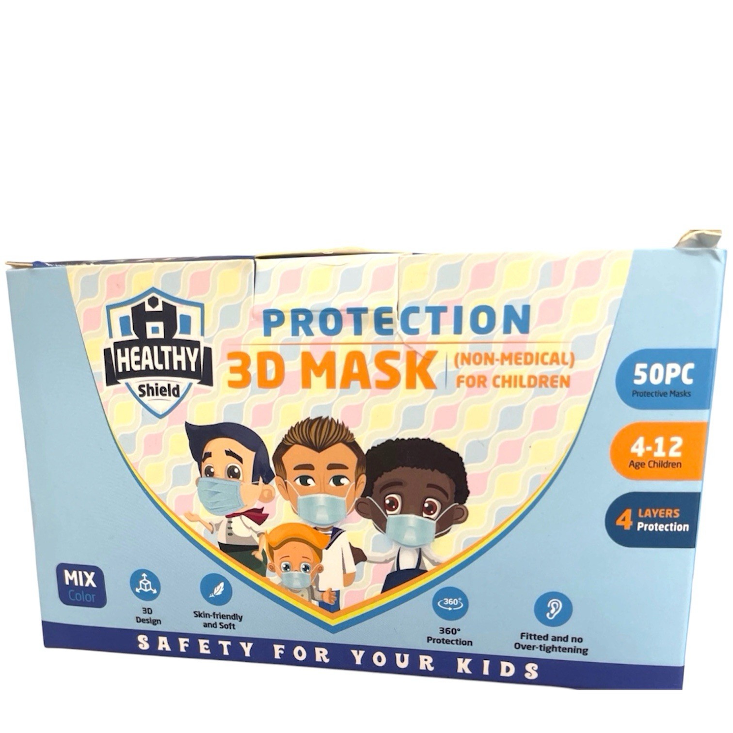 50Pcs Cartoon 3D Kids BFE 95% Protective 4 Layer Face Mask Disposable Respirator