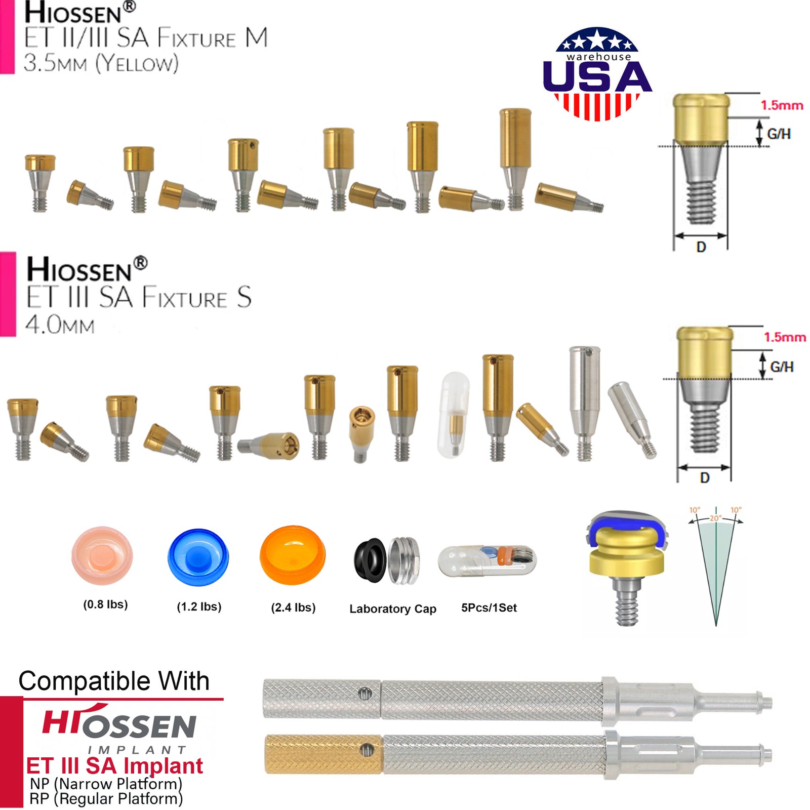 US Zest Locator Abutment Attachment Overdenture Caps Fits Hiossen Nobel Zimmer