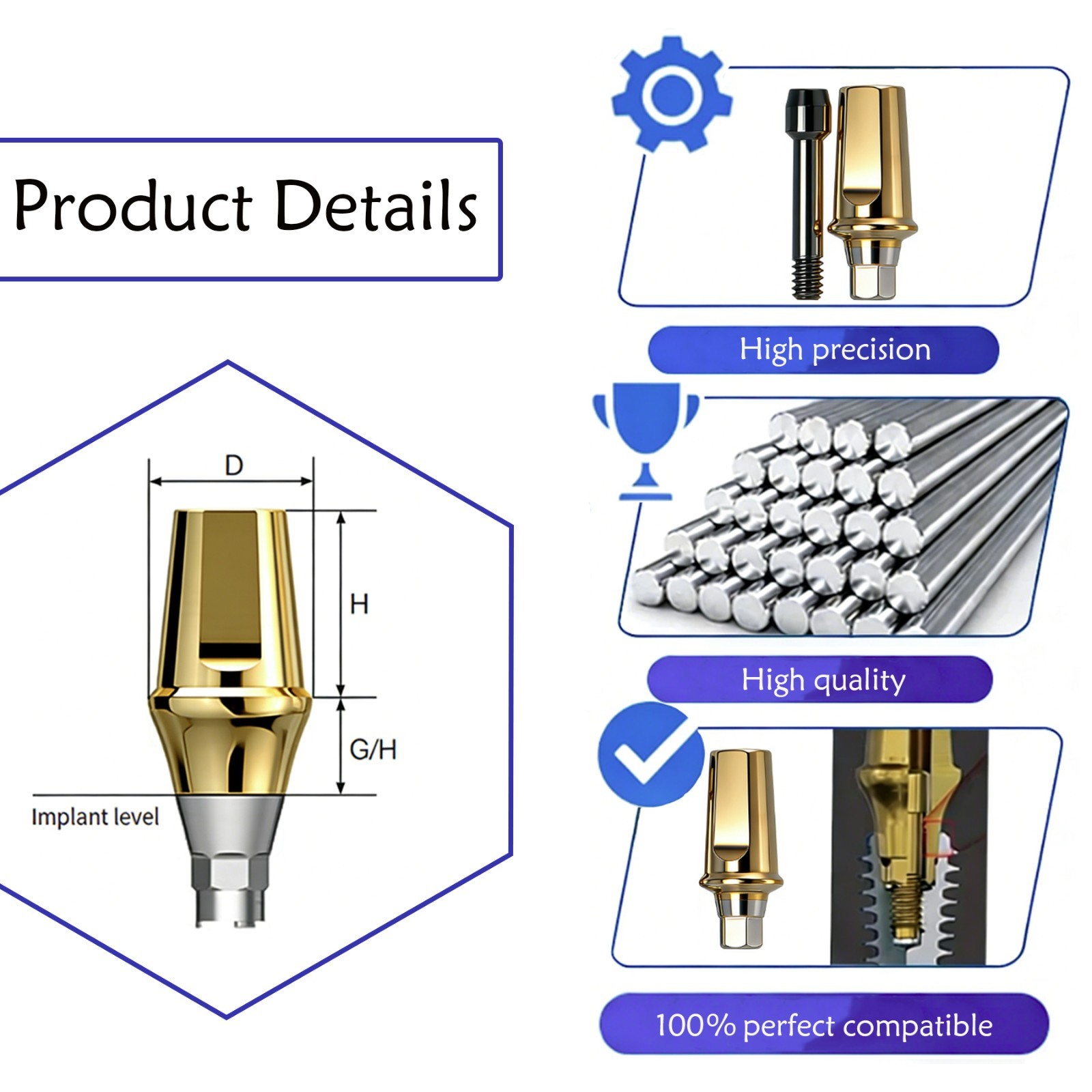 Dental Titanium Straight Abutment Ti Cemented Abutment Fits to Osstem Hiossen TS