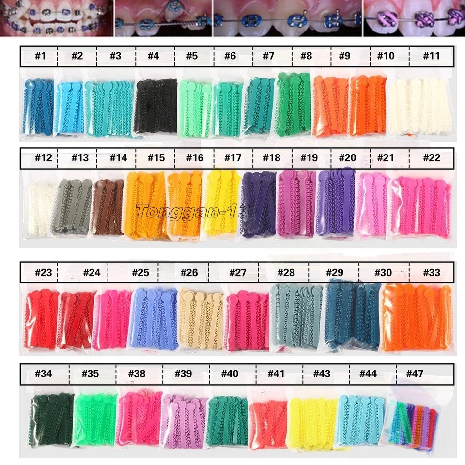 1Pack/1040Pcs Dental Ligature Ties Orthodontic Elastic Rubber Bands 44 Colors