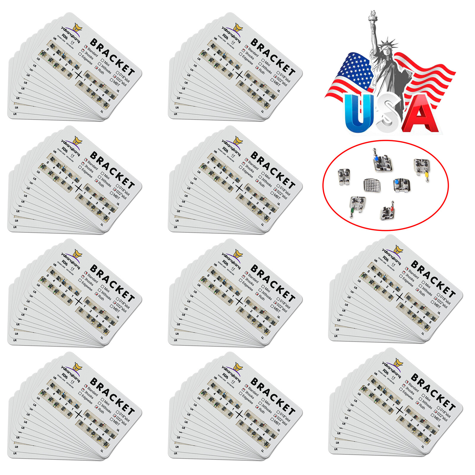10-200 Packs Dental Orthodontic Brackets Brace Standard Roth.022 Hook 3