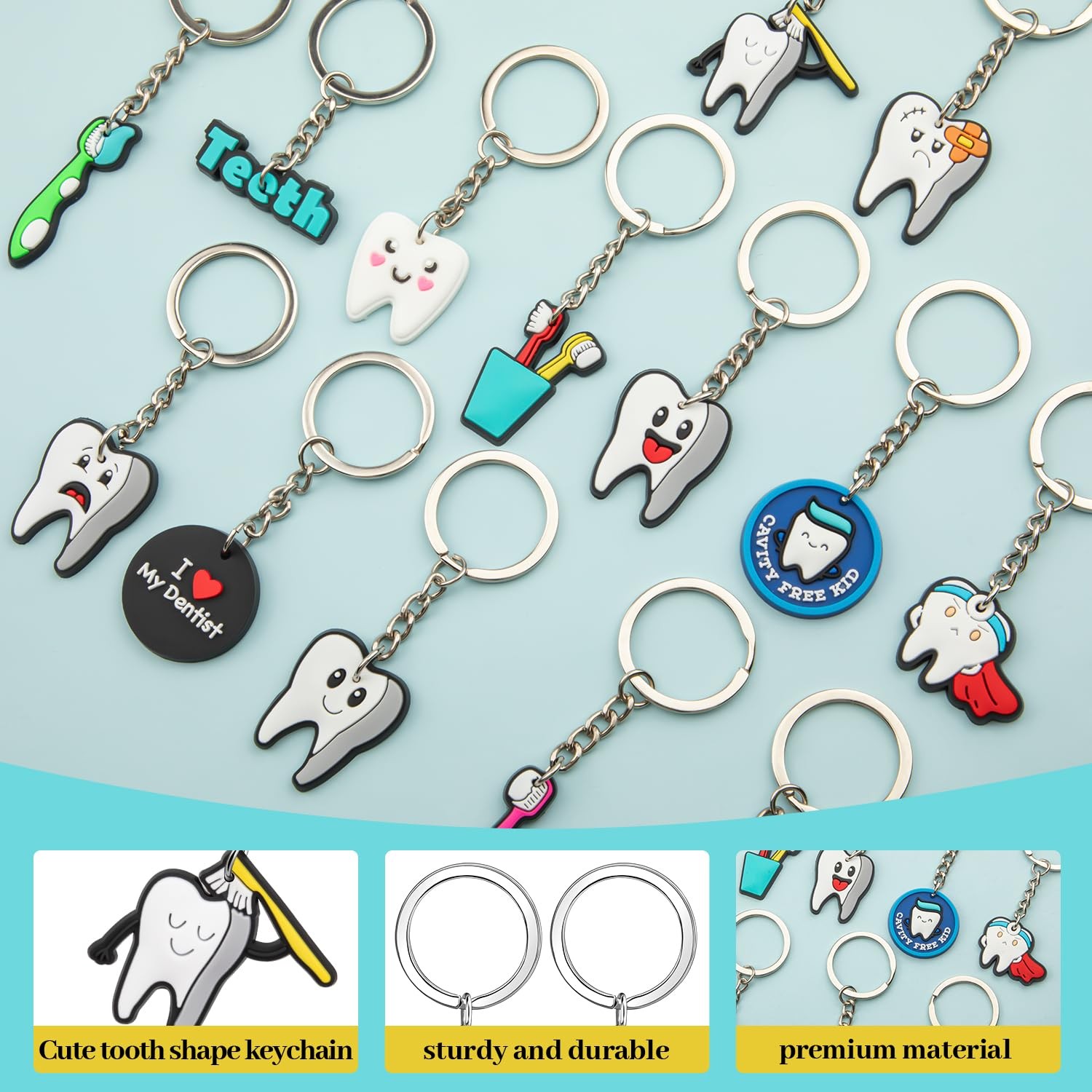 LBSXQGS Tooth Shape Keychain, Dental Assistant 3.5 inches, Toothkeychain28pcs