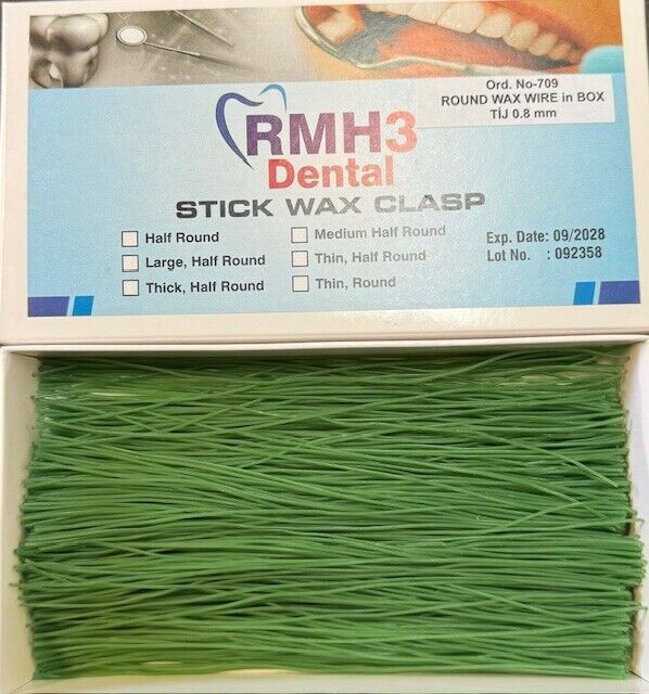 RMH3 Dental Round Wax Wire In Box Green 50 GR- 0.8mm