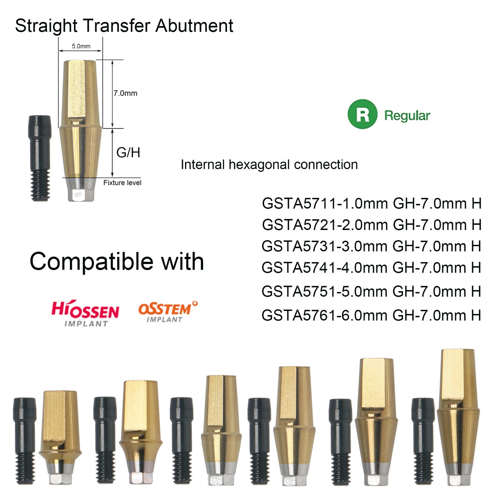 US Titanium Straight Dental Abutment Mini Regular Hex Fit Hiossen ET TS Implants