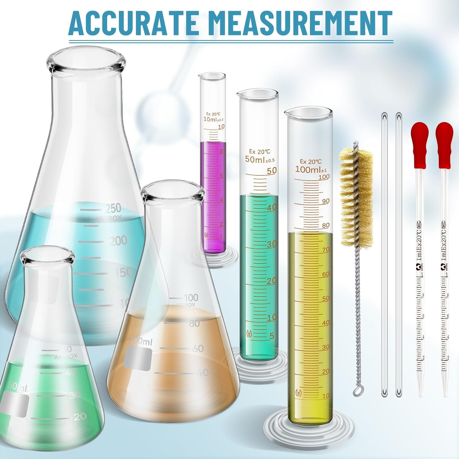 14Pcs/11Pcs Lab Flask Glass Measuring Beaker 10/50/100ml Graduated Cylinder Kit