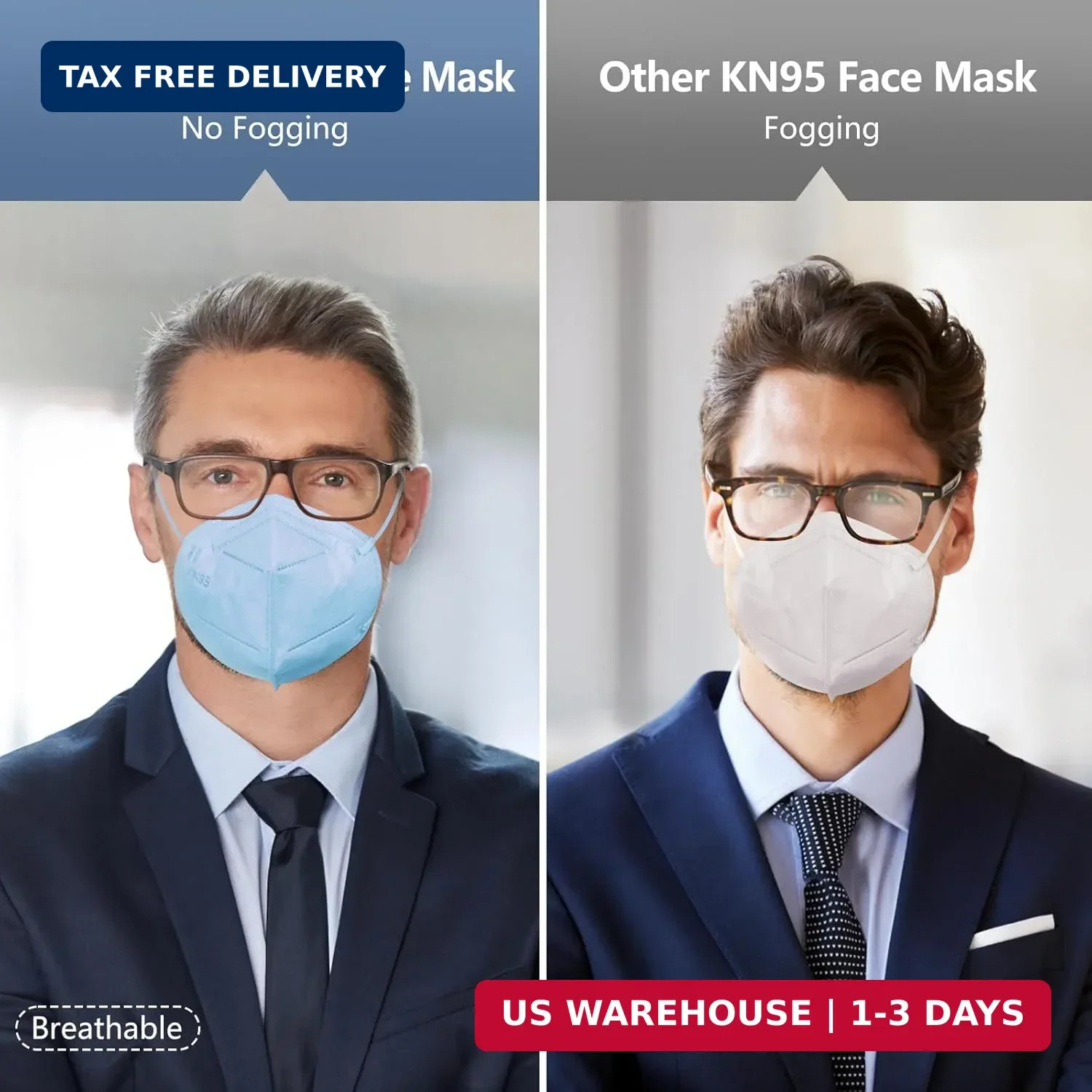 HUHETA 50 Packs KN95 Face Mask 5-Ply Breathable & Comfortable Filter Safety Mask
