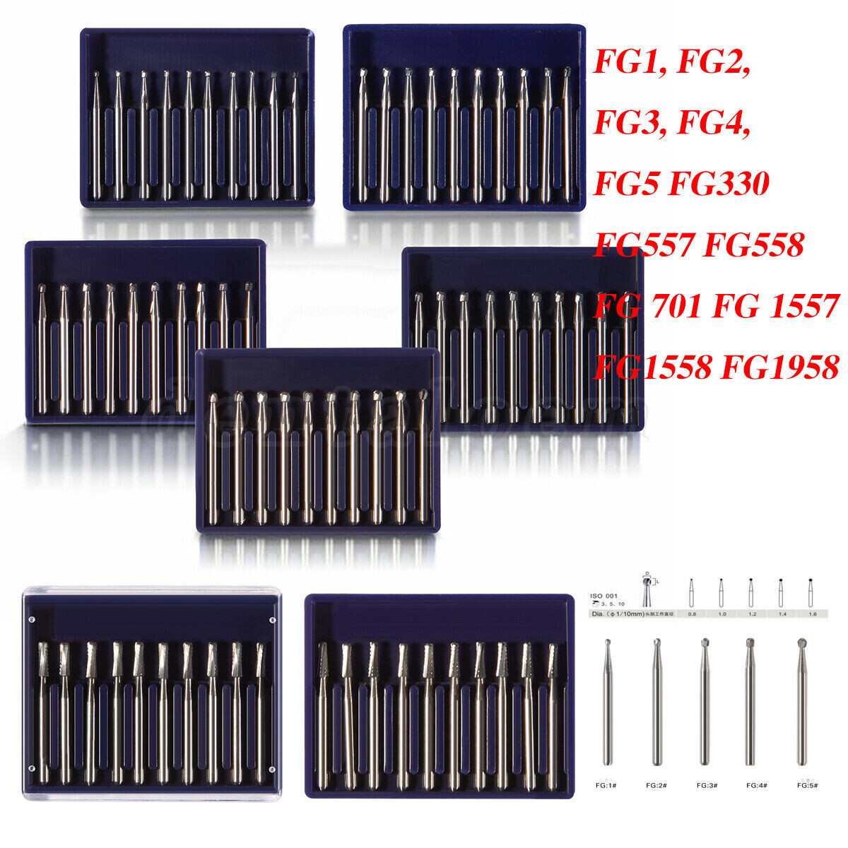 10-100pcs Dental Tungsten Carbide FG Burs Round Bur For High Speed Handpiece