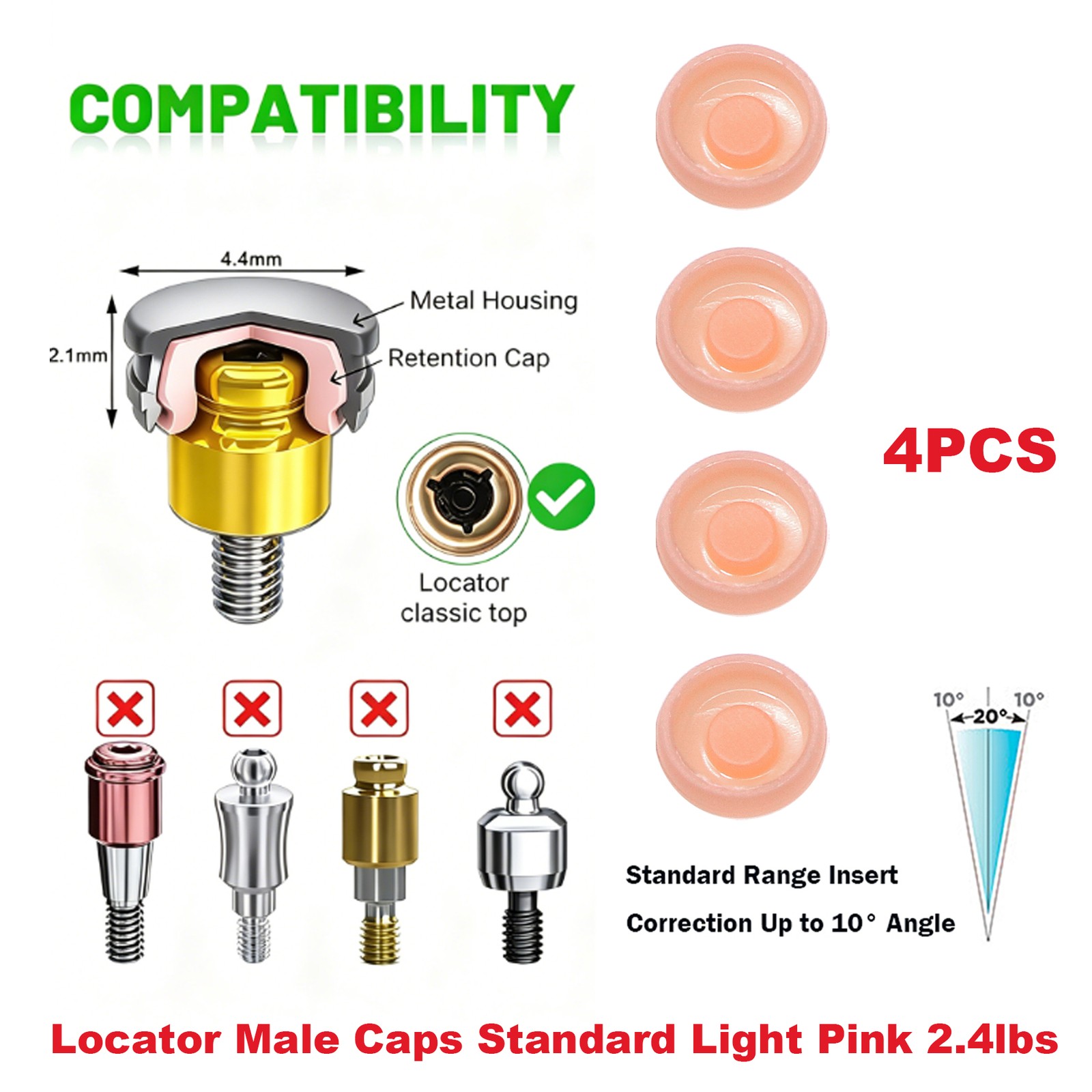 US ZEST LOCATOR Overdenture Caps Abutment Ti Hiossen ET Osstem TS Mini/Regular