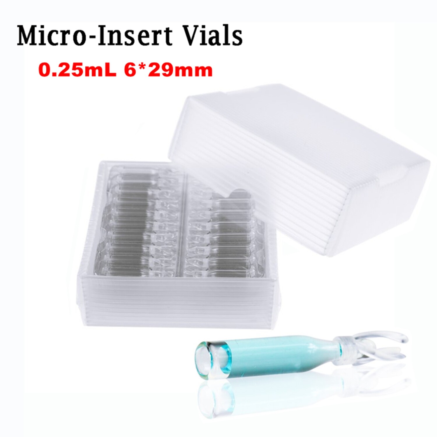 1000Pcs 250uL Clear Glass Micro Inserts+Plastic Spring for for 2mL 9-425 Vials