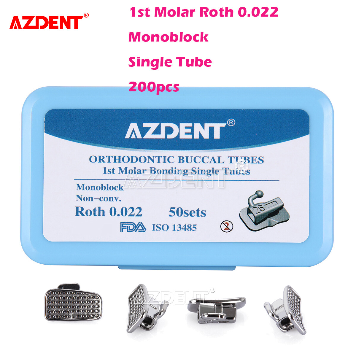 200pcs Dental Ortho 1st Molar Roth.022 Sgl Buccal Tube N-Conv Monoblock Bondable