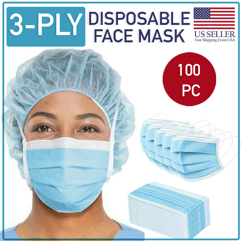 Disposable Face Mask 100 PCS 3-Ply Medical Surgical Dental Ear-Loop Mouth Cover