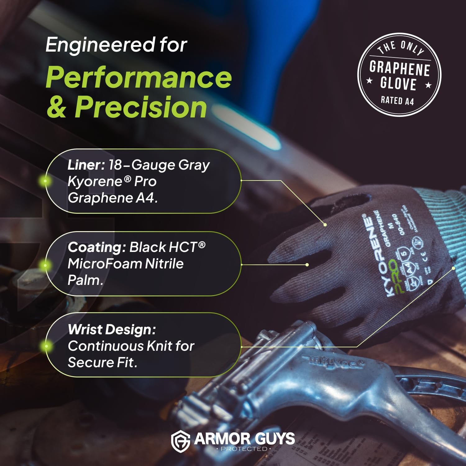 Armor Guys 00-840 Cut Resistant Work Gloves Ansi A4 Pro Graphene Machine