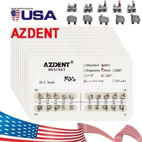 10X Dental Orthodontic Metal Braces Bracket Mini/Standard MBT/Roth.022 Hooks 345