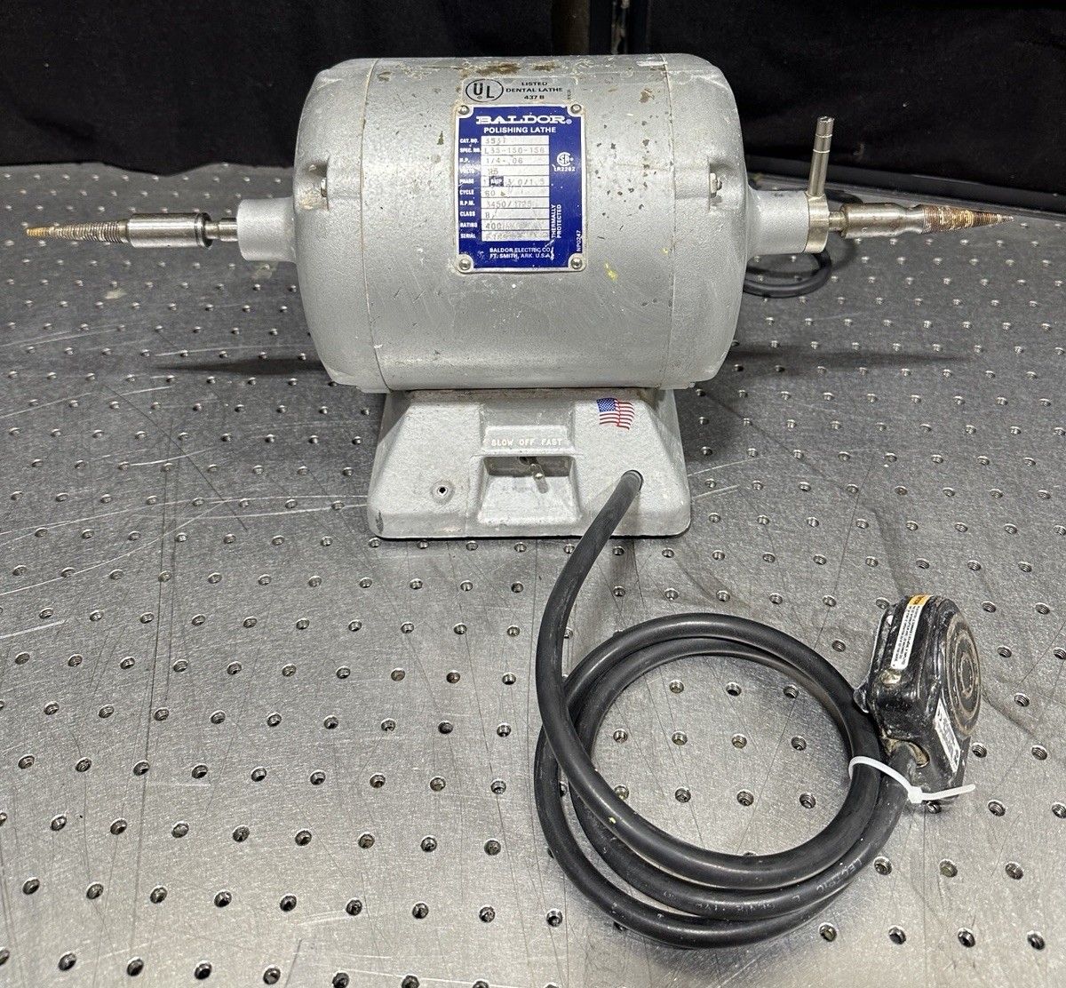 Baldor 353T Dental Polishing Lathe Dual Speed 1/4HP 115V w/ Foot Pedal