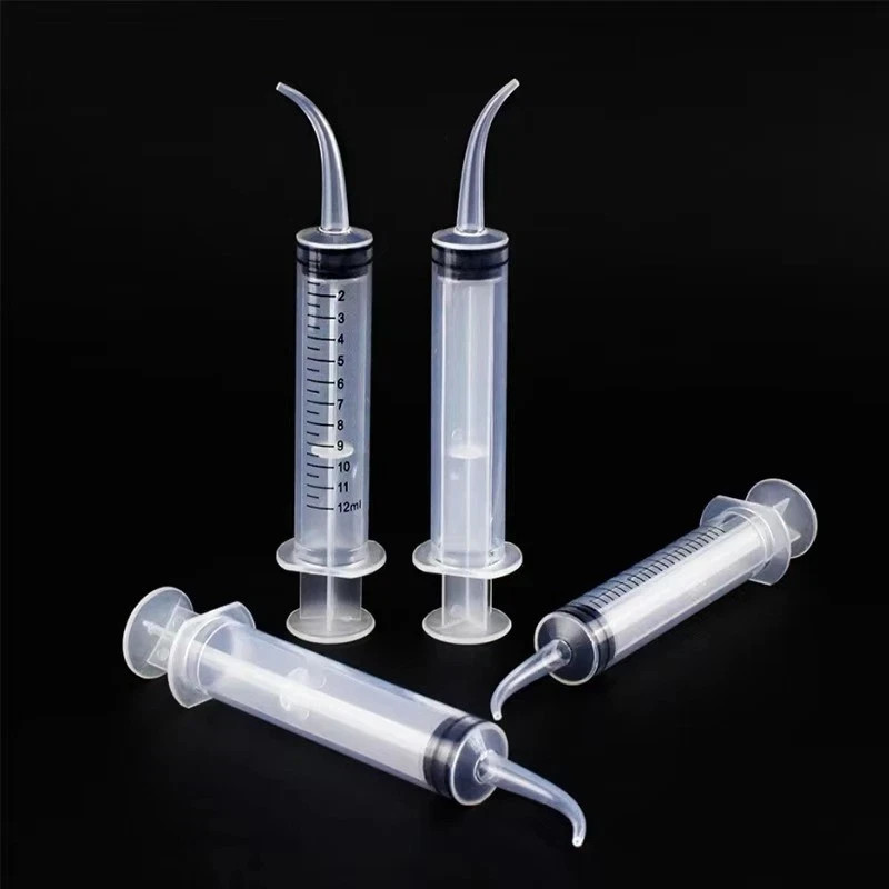 5pcs Dental Syringe 12ml Disposable Oral Irrigation Curved Tip Elbow Lab