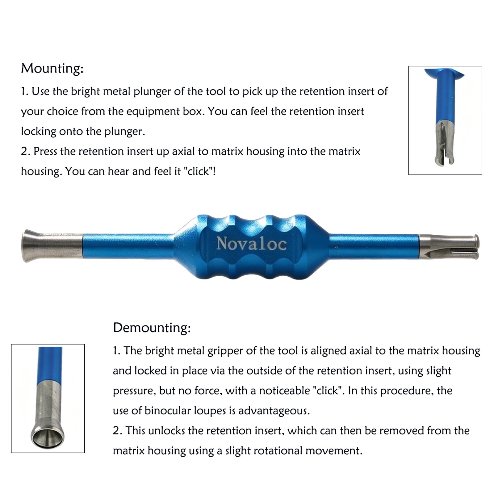 US Dental Novaloc Mounting & Demounting Tool Dual-End for Retention Peek Inserts