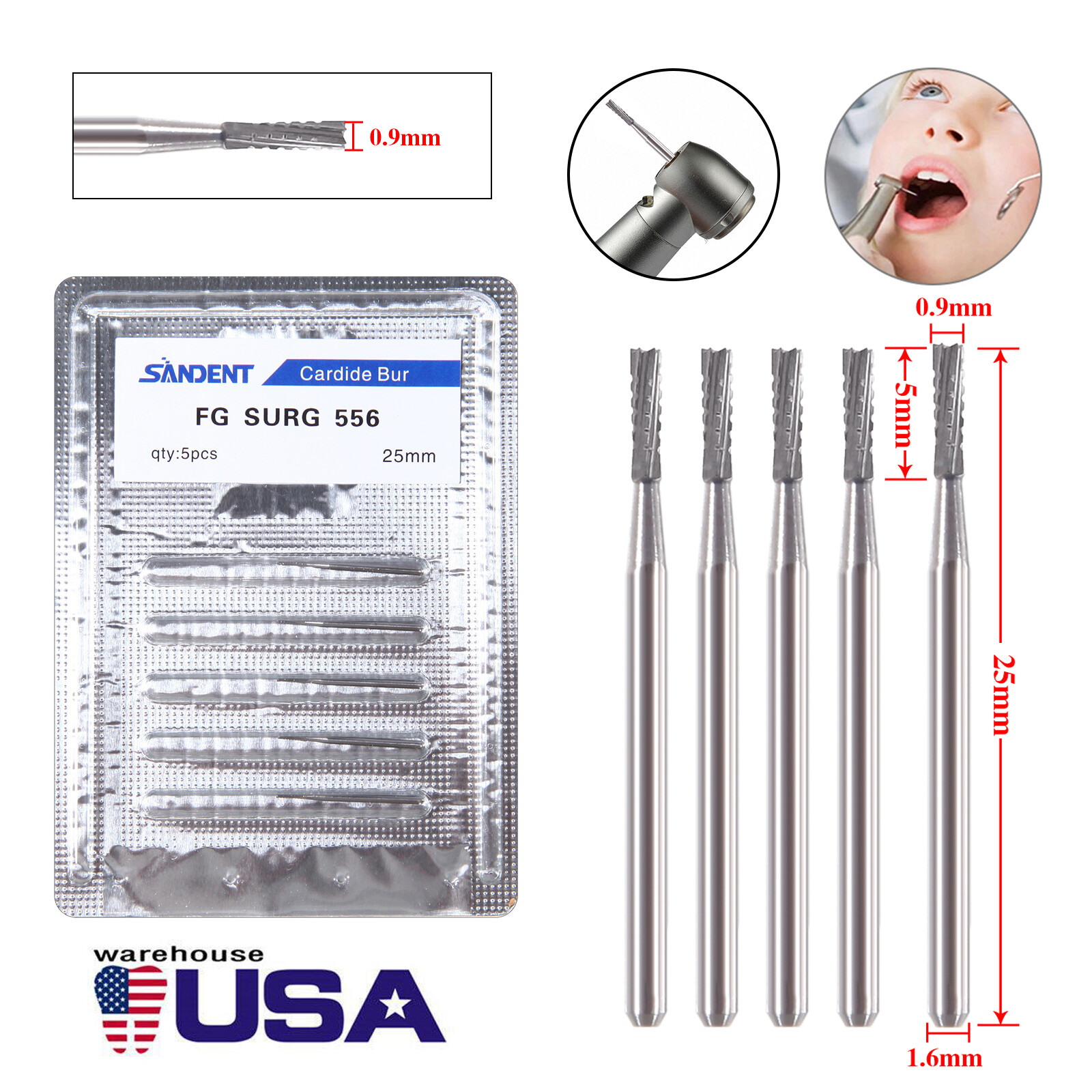 Dental FG Fresas de carburo de tungsteno Fit Alta Velocidad pieza de mano USA