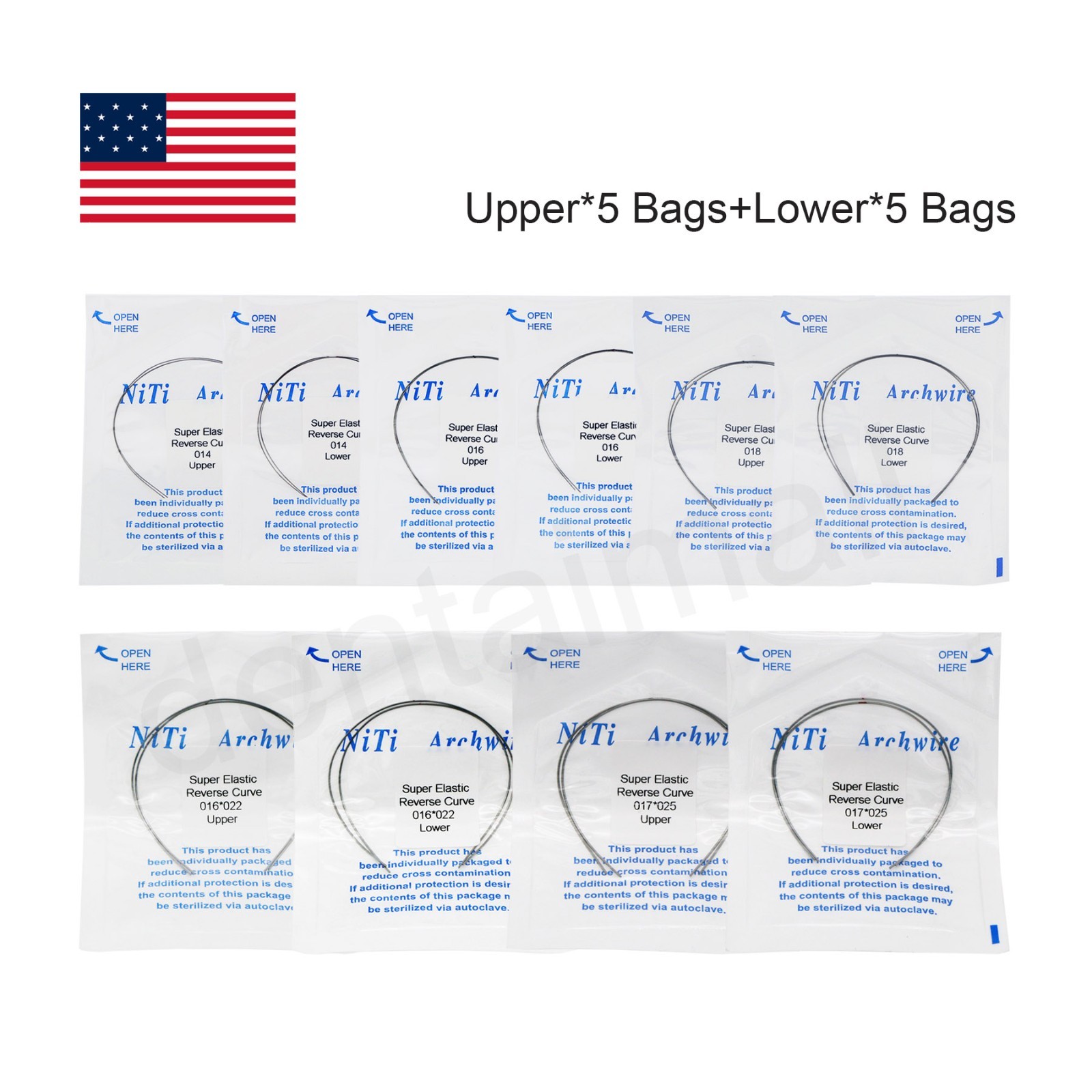 US Dental Orthodontic Reverse Curve Arch Wire Super Elastic NiTi Upper Lower