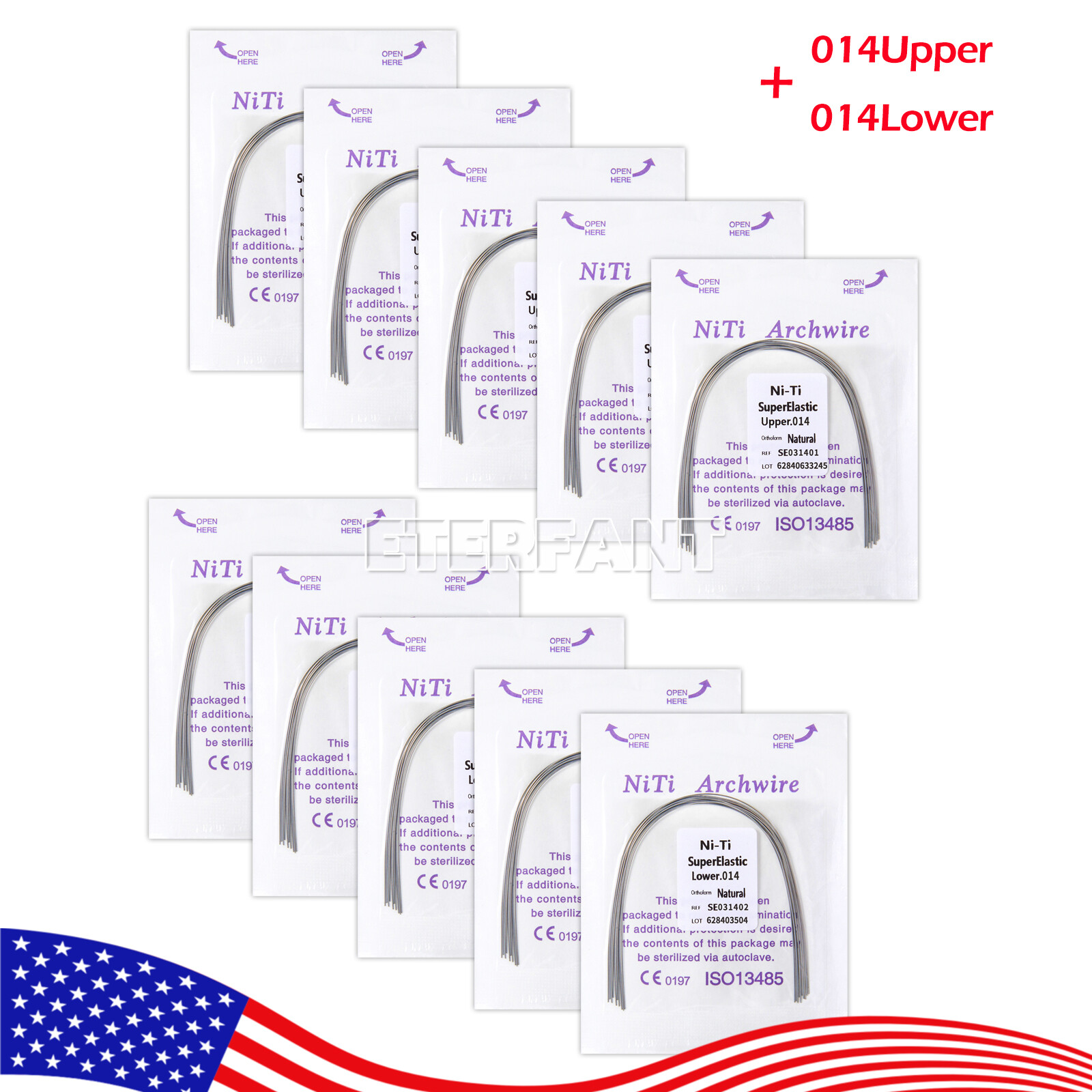 ETERFANT Dental Orthodontic Arch Wires Super Elastic Niti Natural Round 10PC/bag