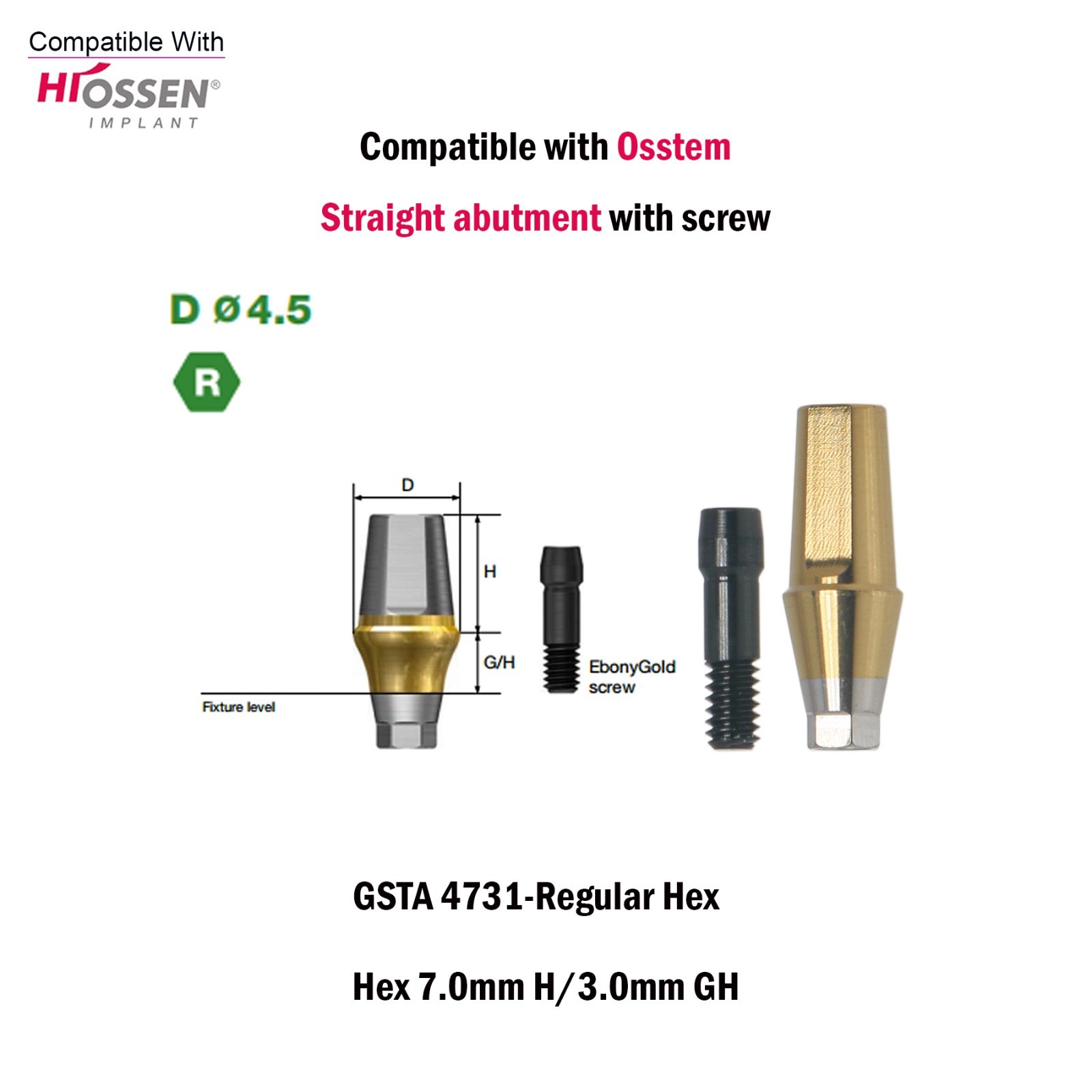 US Dental Straight Transfer Abutment Hex Regular Ø4.5For Osstem Hiossen TS 1-5mm