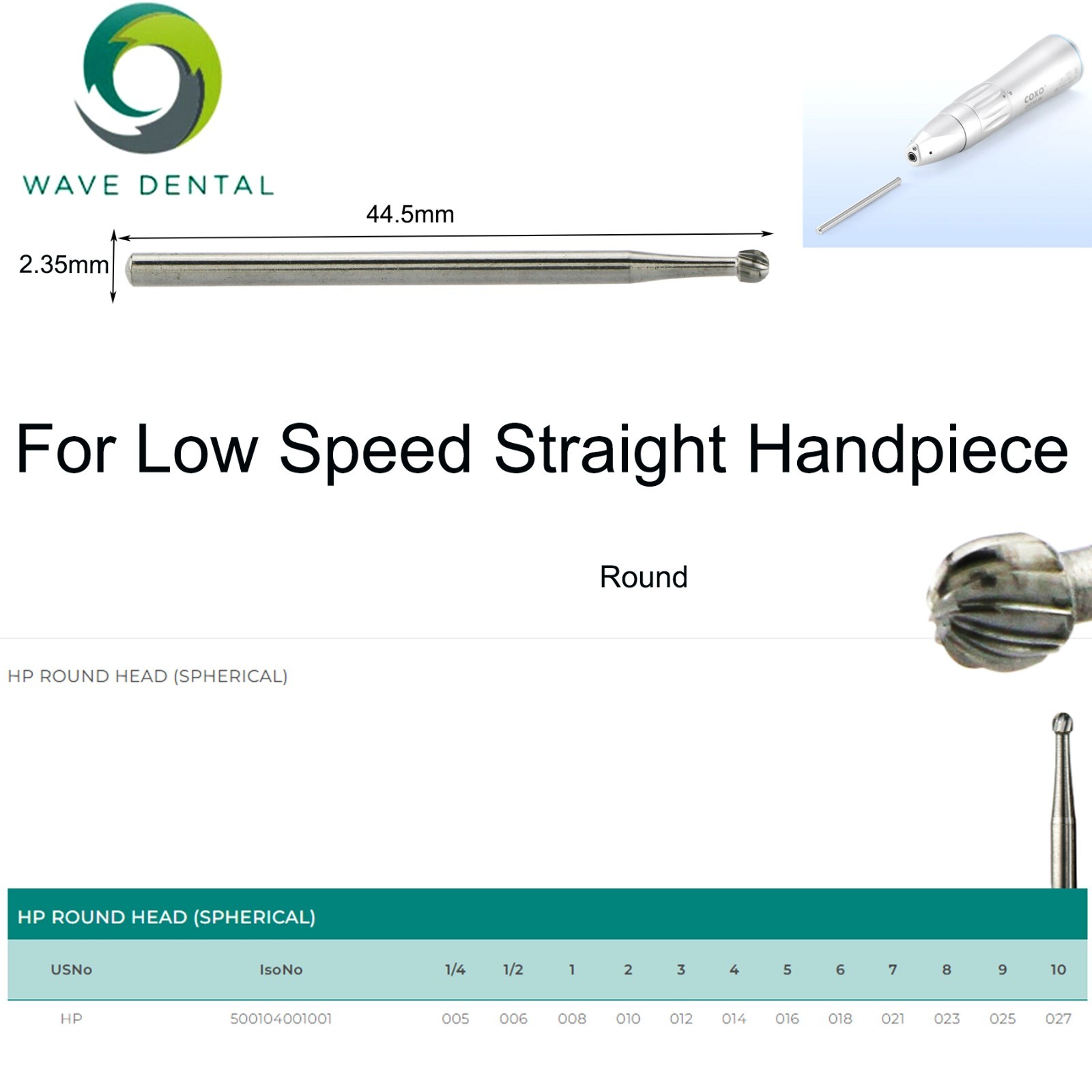 10Pcs US WAVE Dental Bur Round Latch RA/FG 1.6mm/HP Surgical Burs Low/High Speed