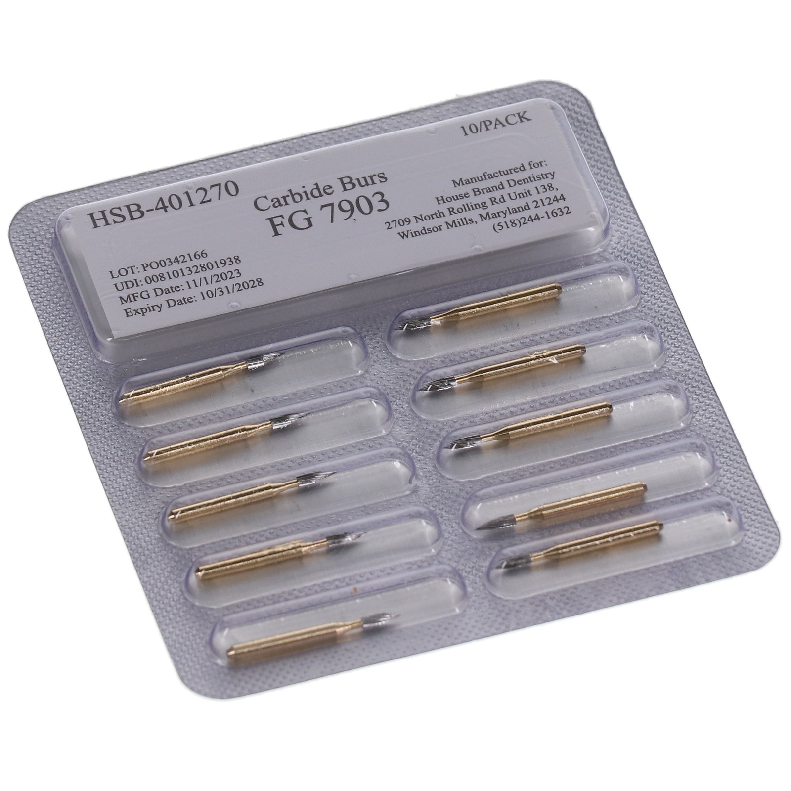 House Brand Dentistry FG #7903 12-Blade Needle Trimming Finishing Burs 100/Pk