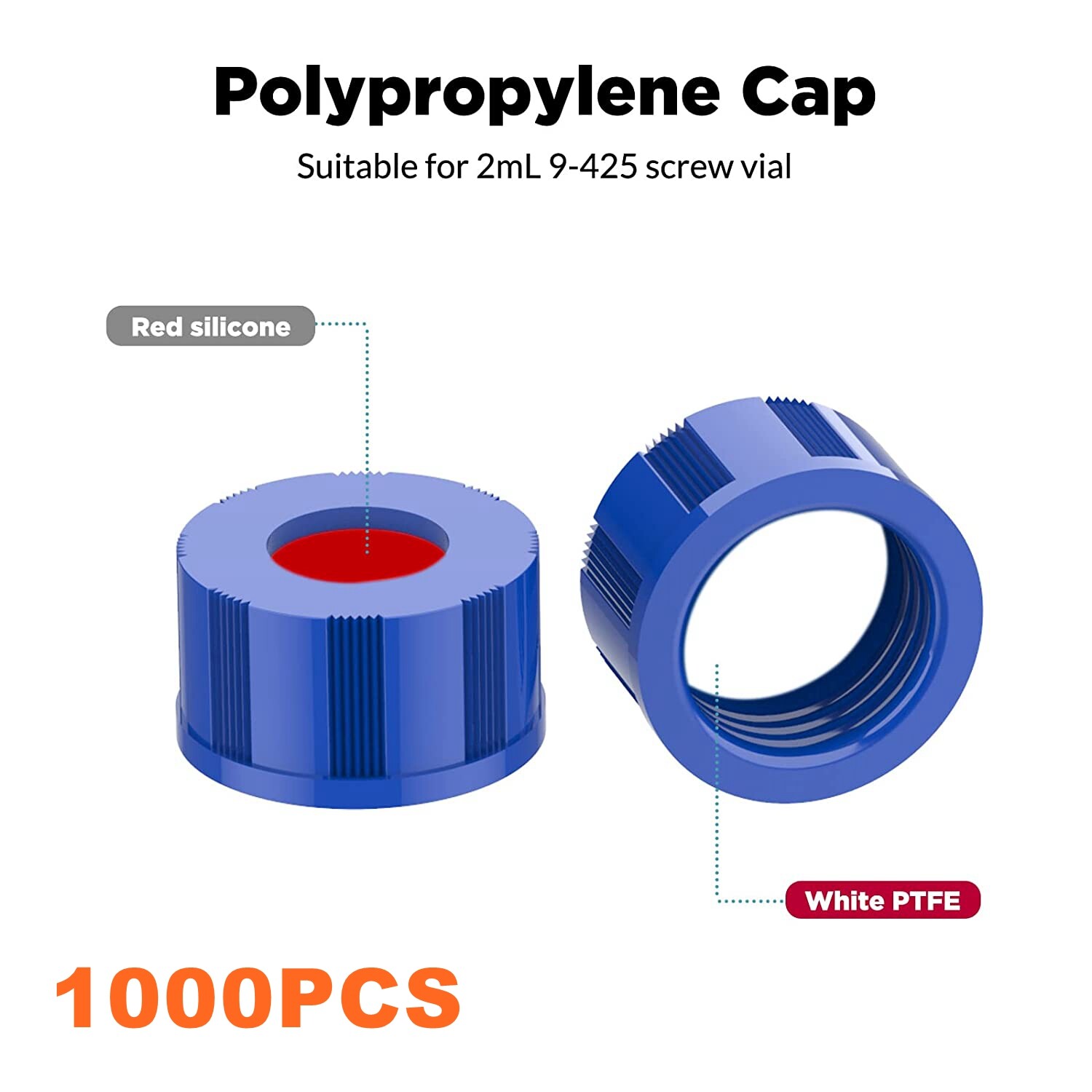 6000xAutosample Vial Cap,9-425 HPLC 2ml Vial Screw Thread Blue caps,9mm