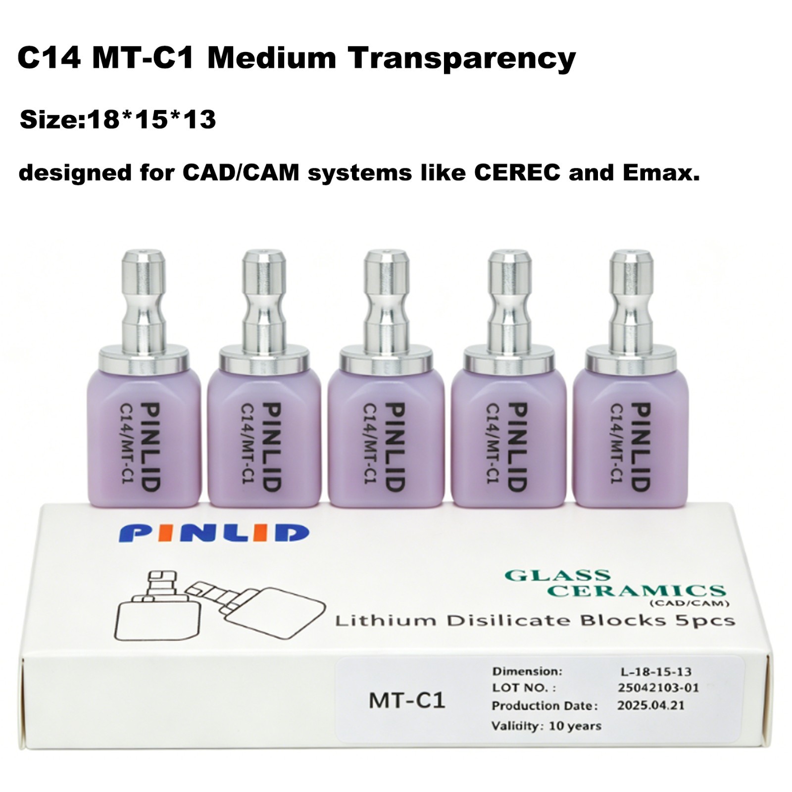 US 5Pcs/Box C14 Emax Ceramic Blocks MT Lithium Disilicate Block CAD/CAM CEREC