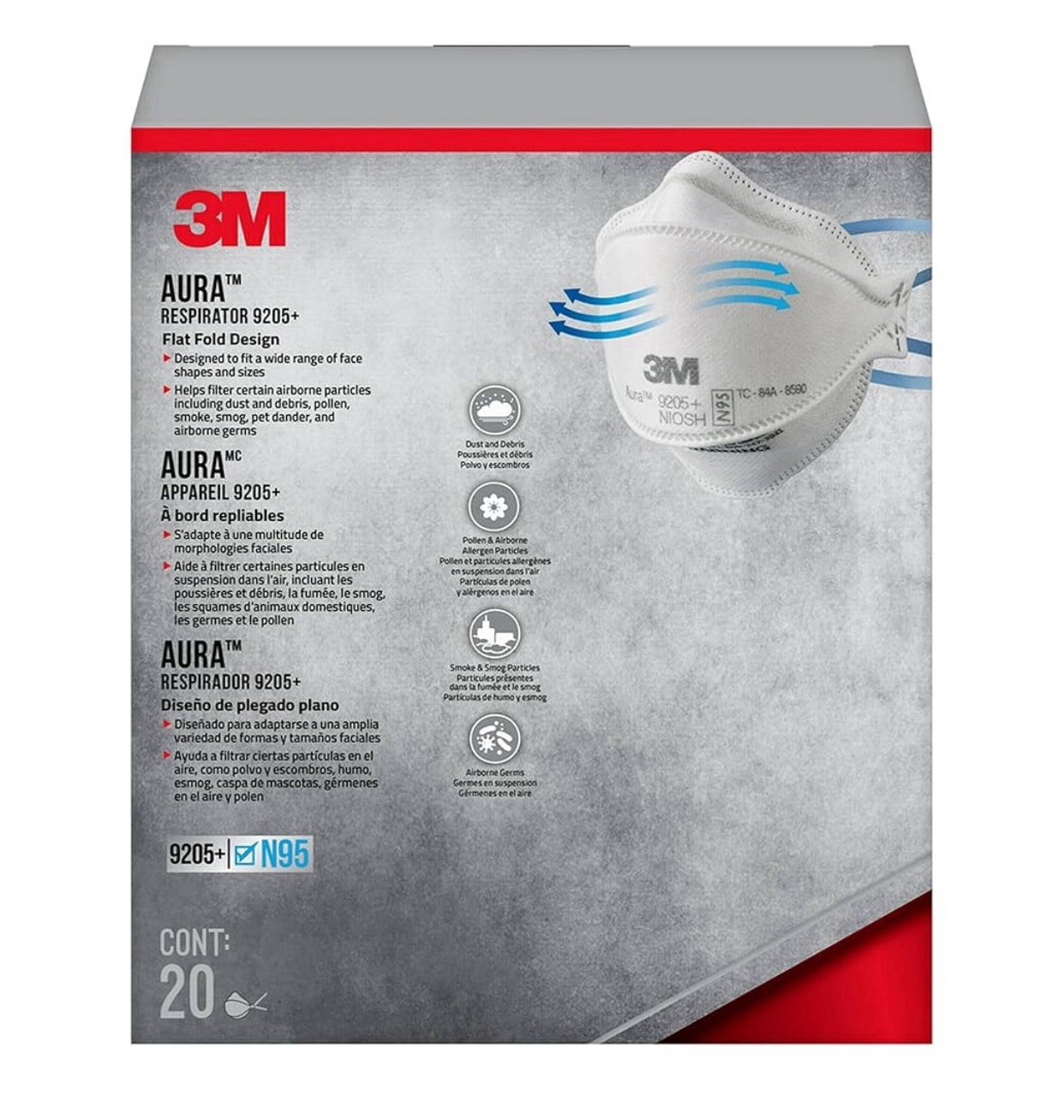 3M Aura 9205 N 95 Particulate Respirator Face Mask – White (20 Pack)